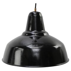 Early Vintage Dutch Industrial Black Enamel Pendant Lights by Philips Holland