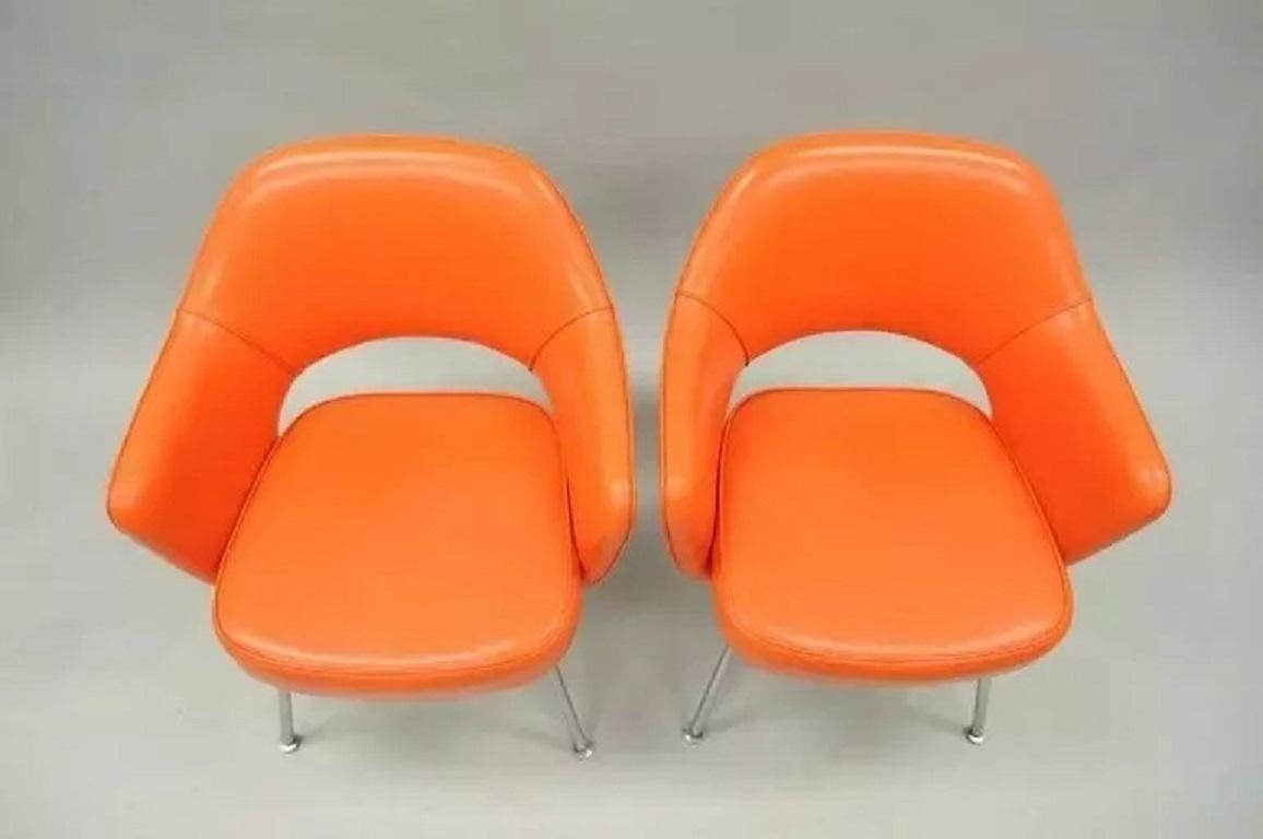 Unknown Early Vintage Eero Saarinen for Knoll Orange Vinyl Executive Arm Chairs - a Pair For Sale