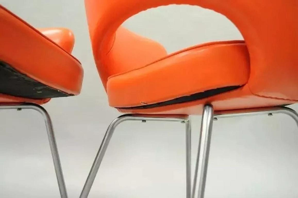 Metal Early Vintage Eero Saarinen for Knoll Orange Vinyl Executive Arm Chairs - a Pair For Sale