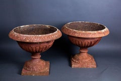 Early Vintage Iron Urns on Plinths 'Pair'