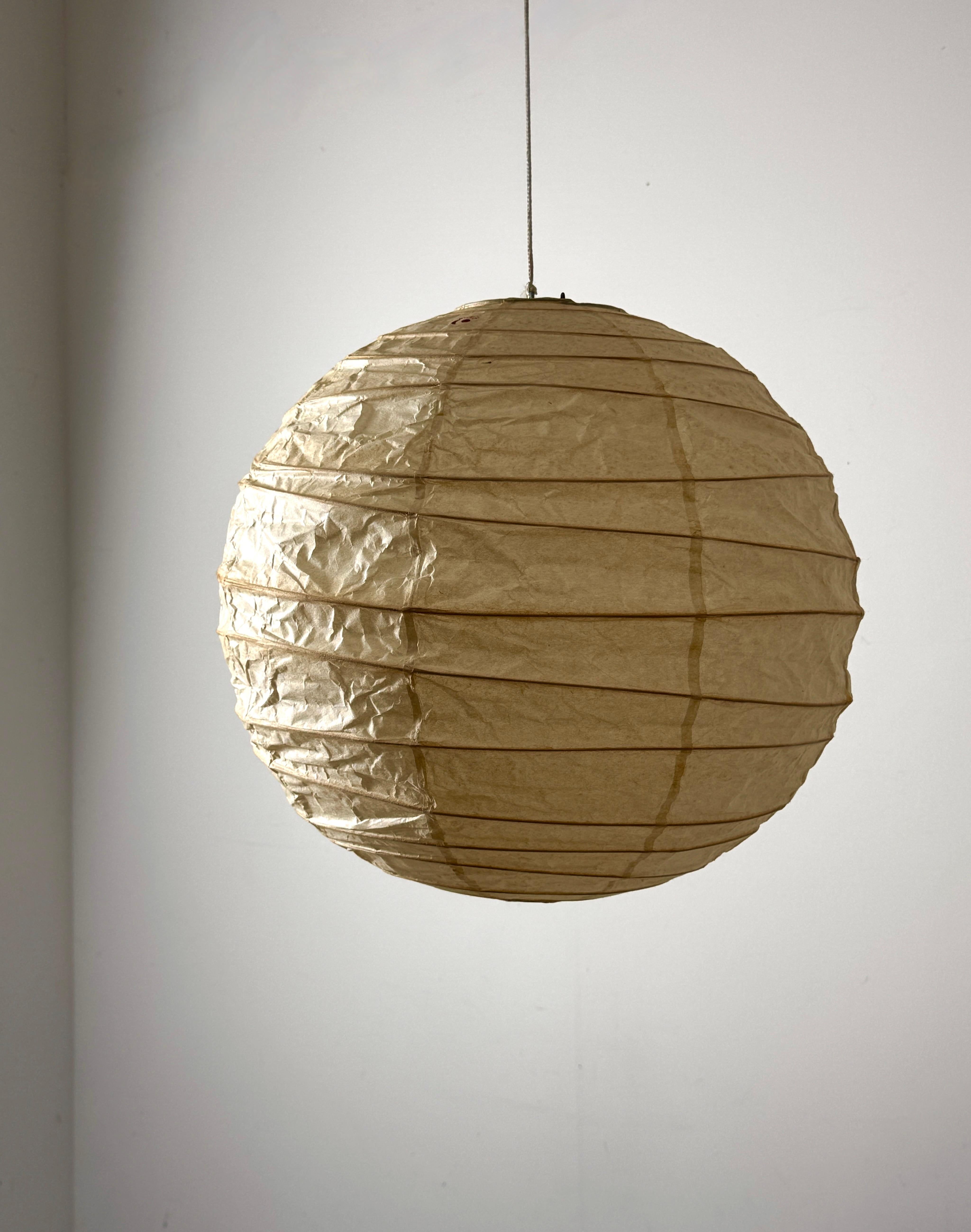 Metal Early Vintage Isamu Noguchi Akari Light Sculpture 45D Paper Hanging Pendant Lamp