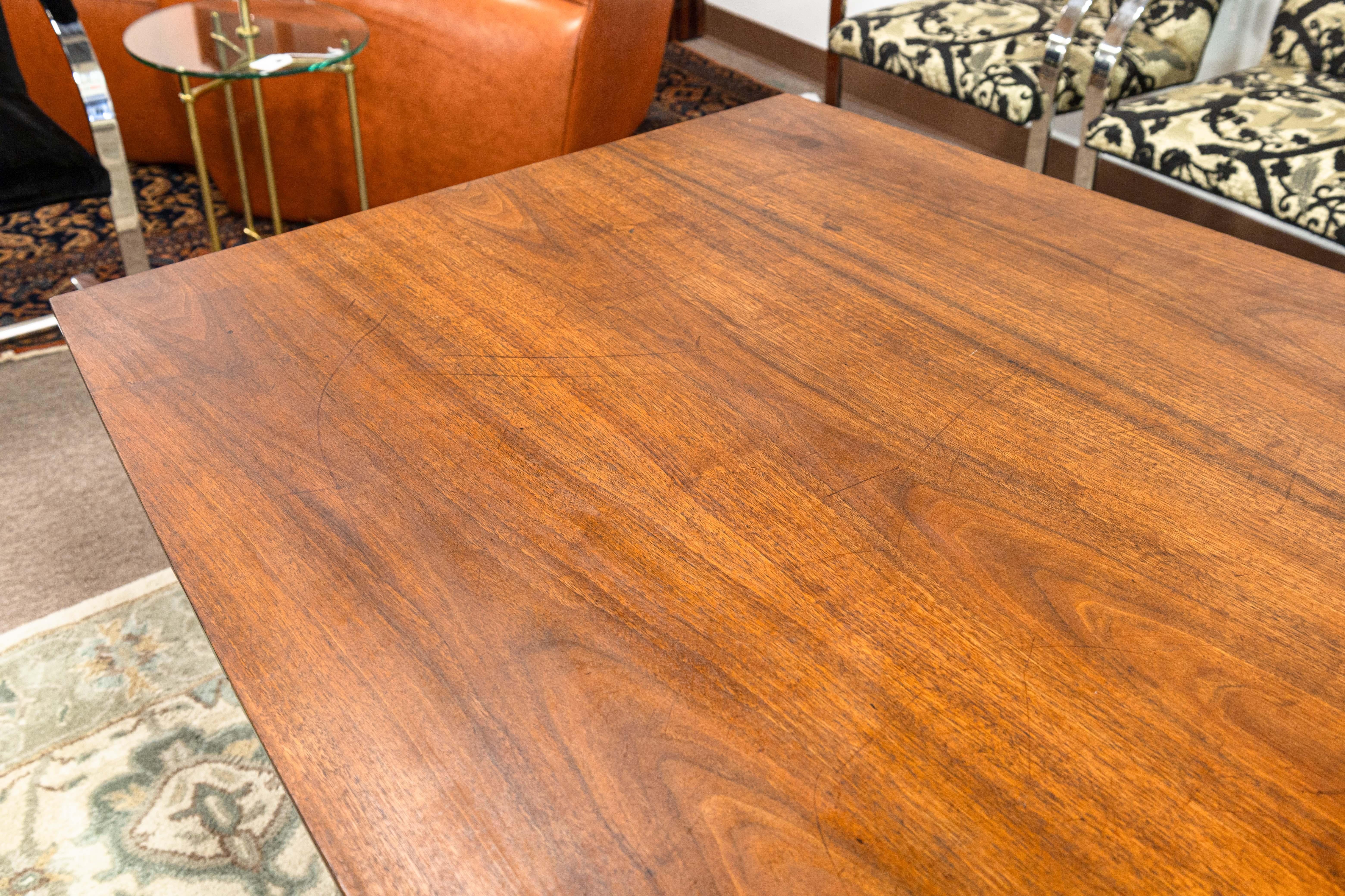 Early Vintage Knoll Walnut Wood Multi Use Conference Table Dining Table Desk In Good Condition For Sale In Keego Harbor, MI