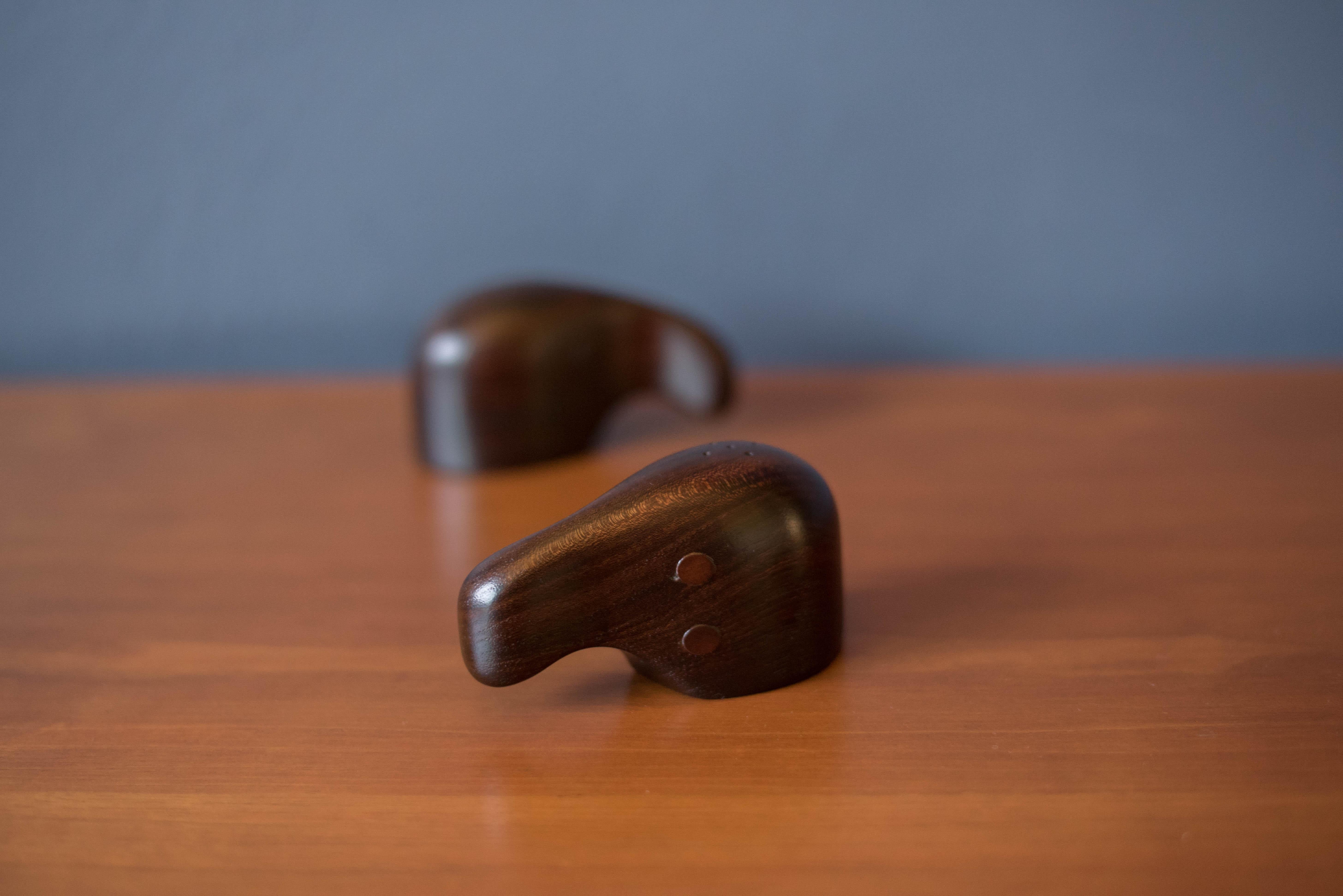 Mexican Early Vintage Rosewood Salt and Pepper Shaker Set by Don Shoemaker For Sale