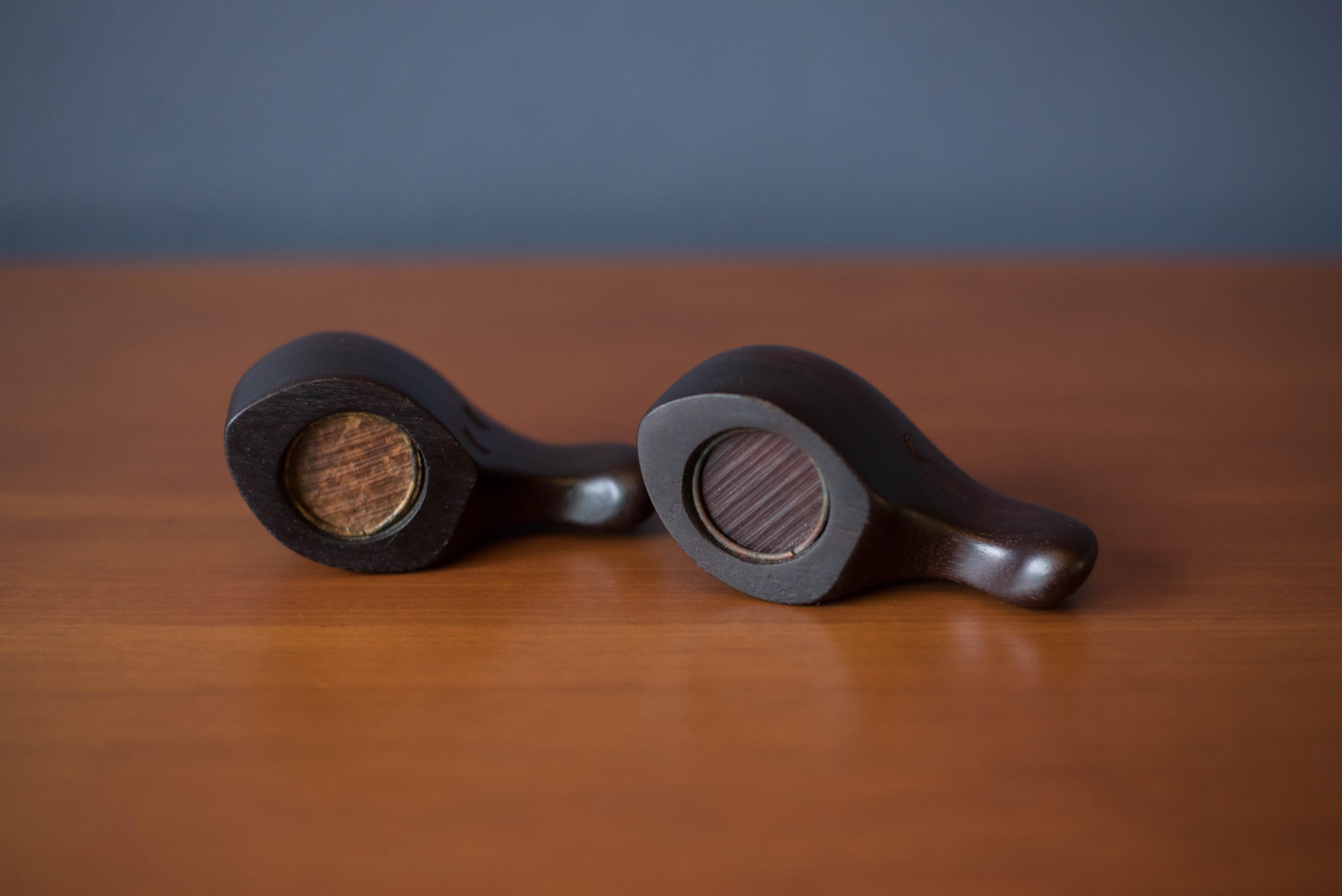 Mid-20th Century Early Vintage Rosewood Salt and Pepper Shaker Set by Don Shoemaker For Sale