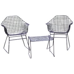 Early Vintage Table and Chairs in the Style of Harry Bertoia for Knoll, Set of 3