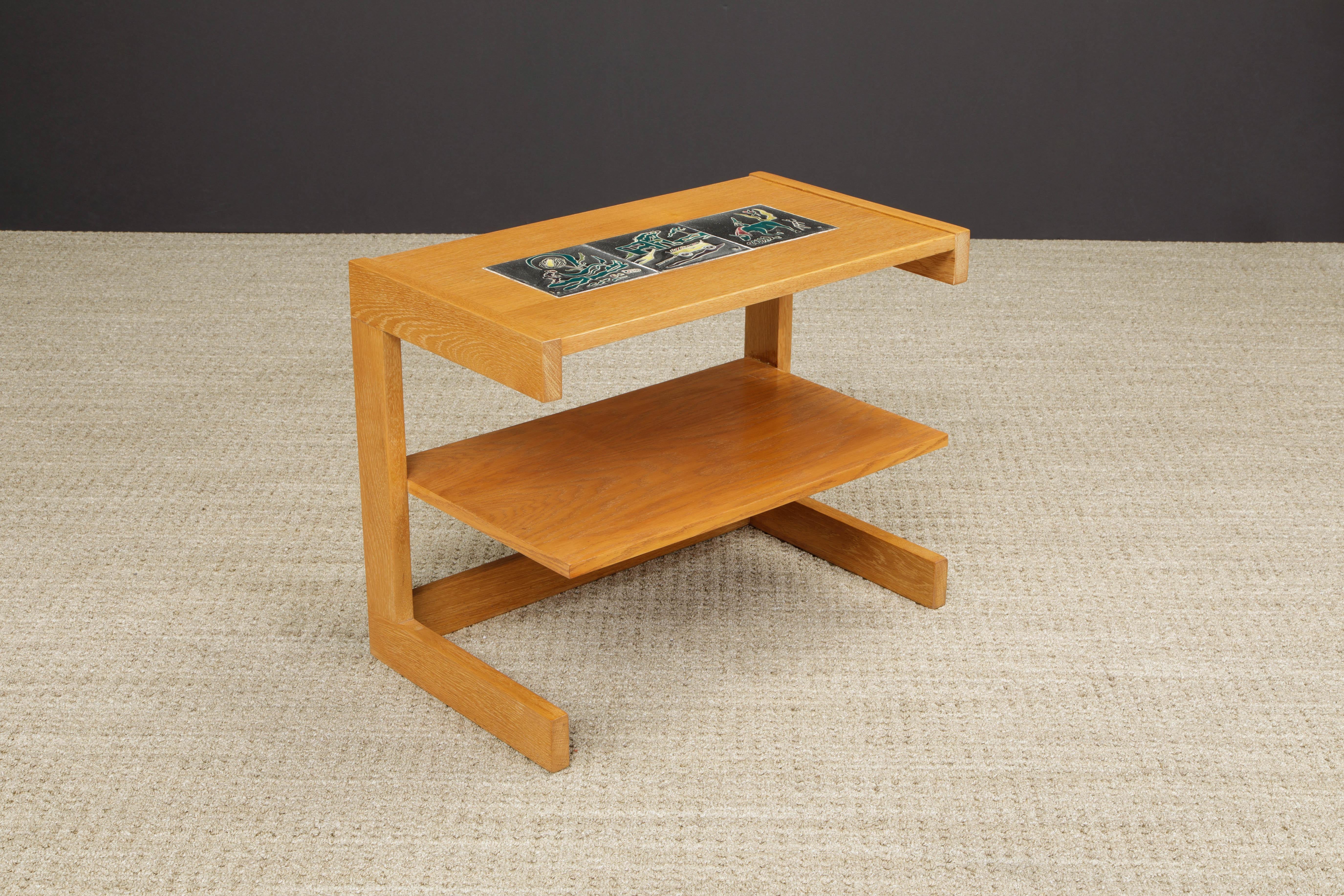 Early Vladimir Kagan Side Table w J. Warner Prins Ceramic Tiles, c 1949, Signed In Excellent Condition For Sale In Los Angeles, CA