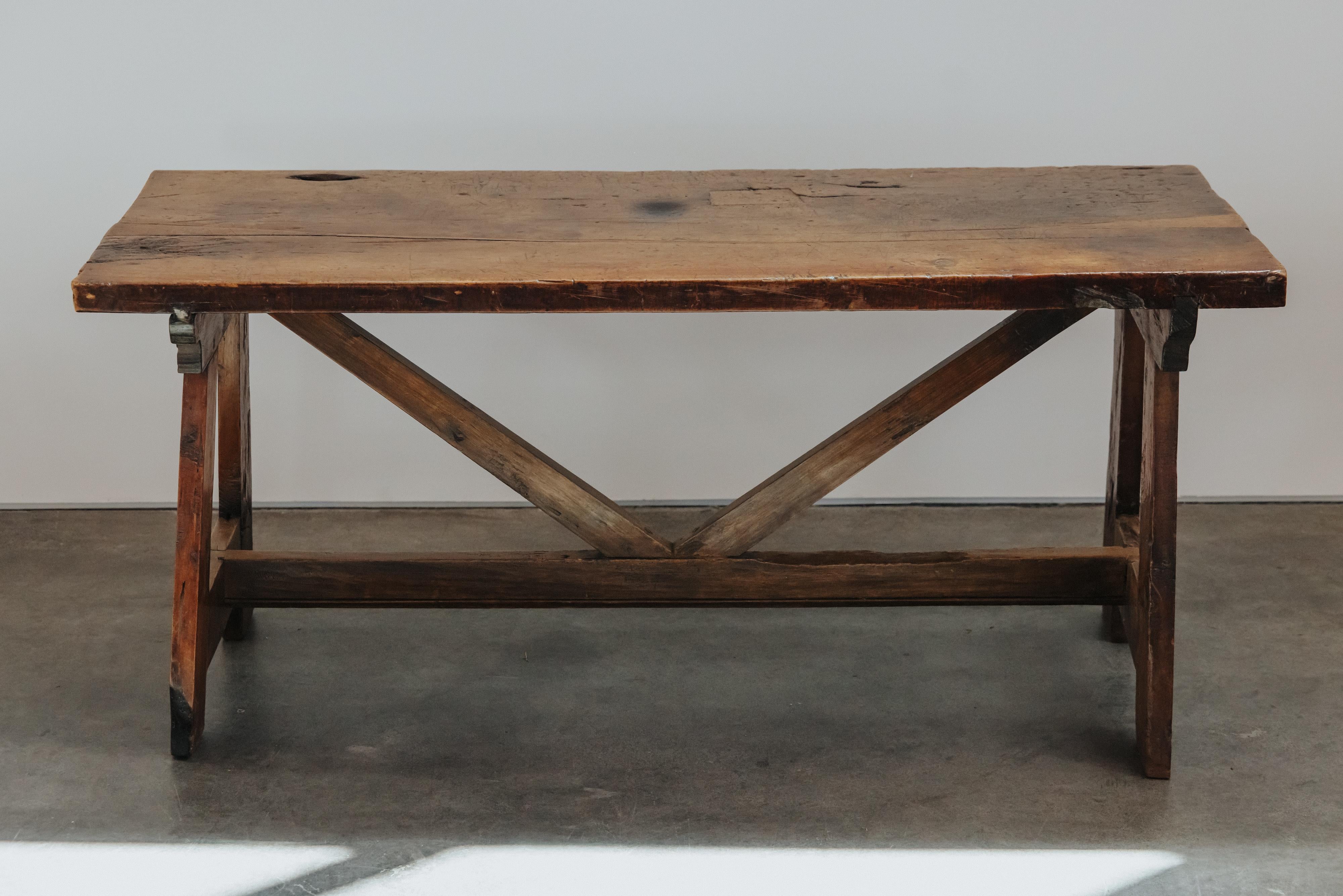Early Walnut Console Table From Italy, Circa 1850 In Good Condition For Sale In Nashville, TN