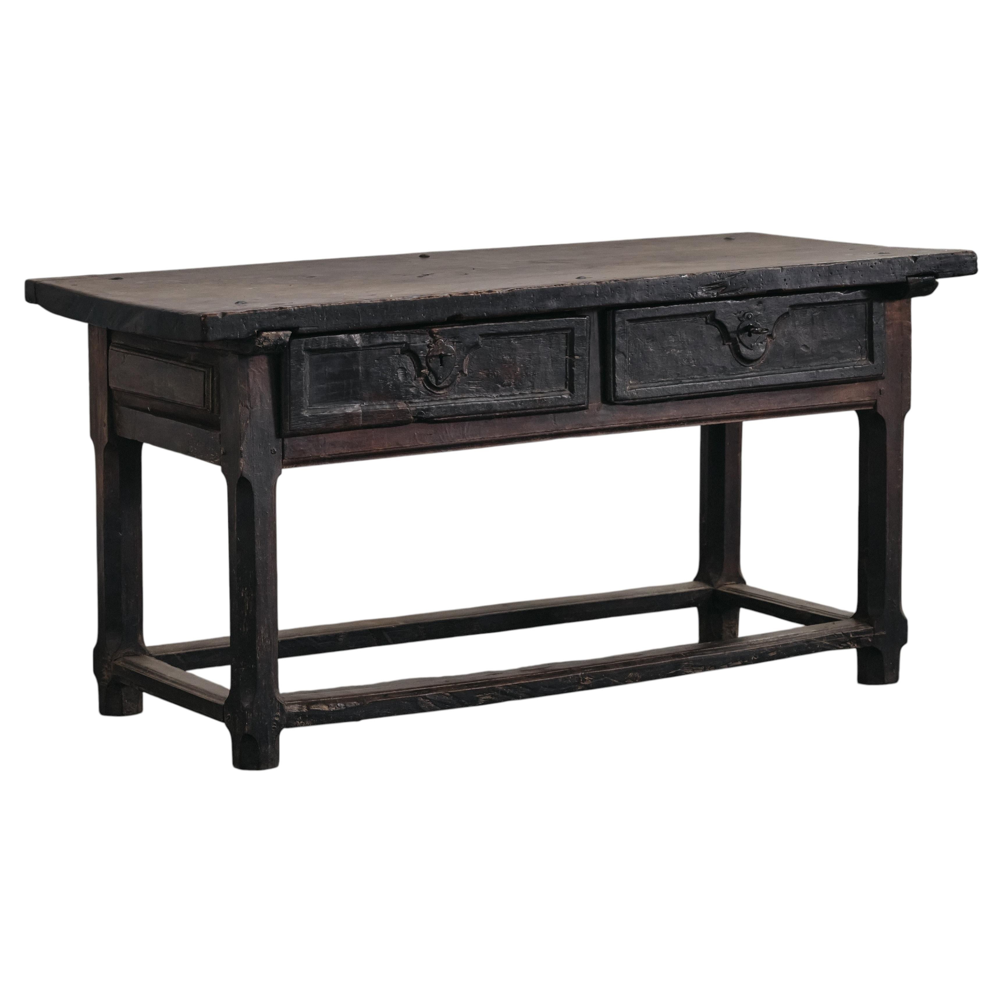 Early Walnut Two Drawer Console Table From Italy, Circa 1780