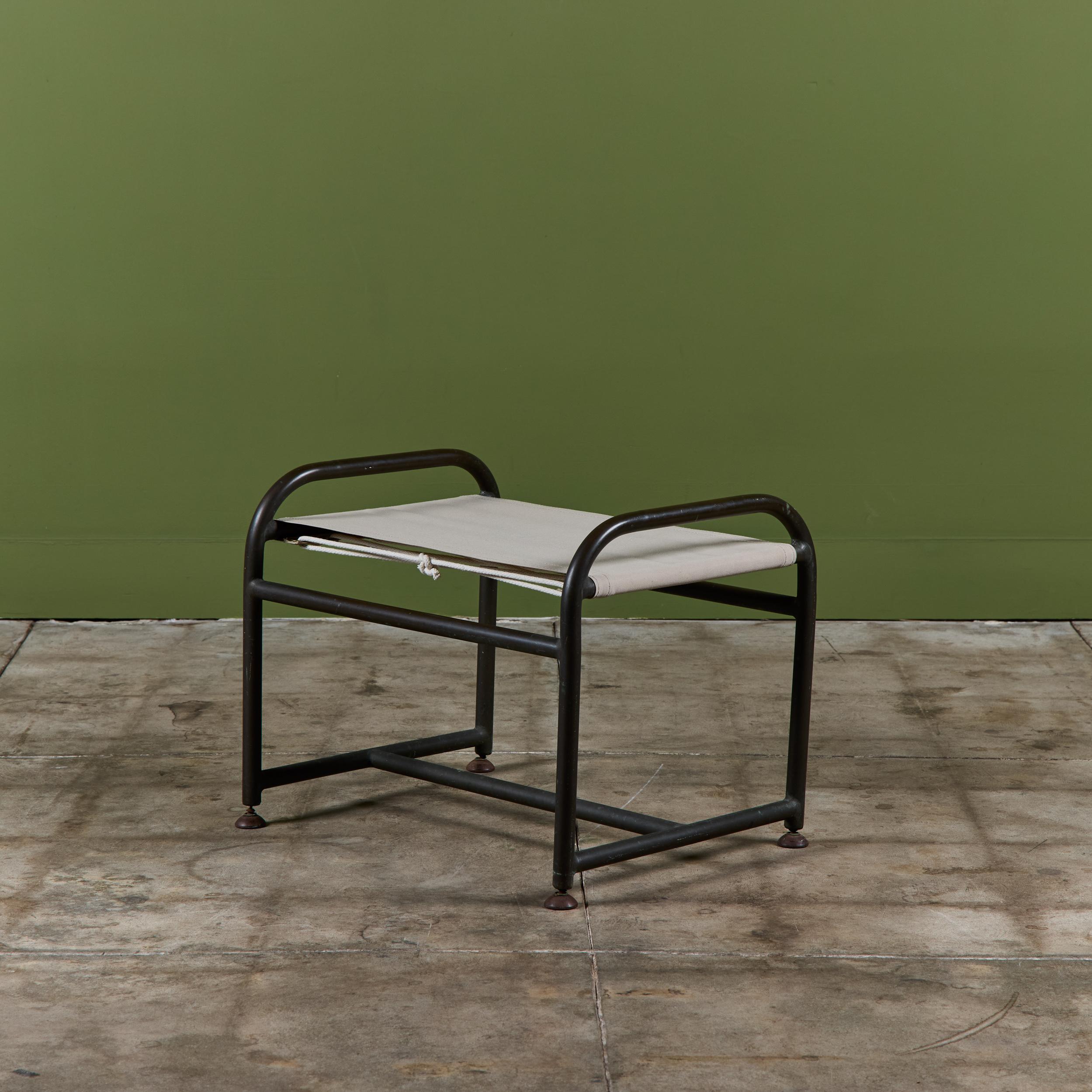 Early Walter Lamb Bronze & Canvas Ottoman For Sale 4