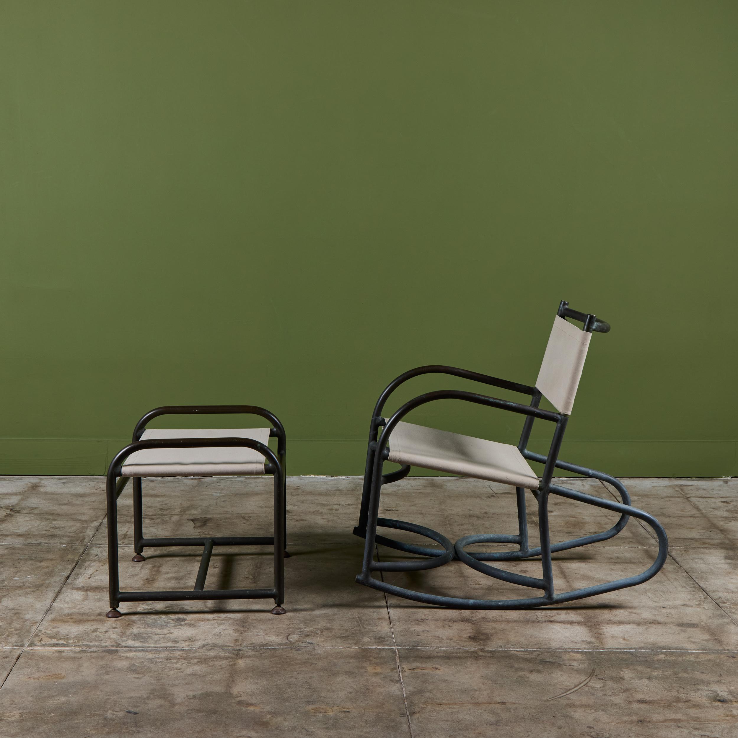 Early Walter Lamb Bronze & Canvas Ottoman For Sale 10