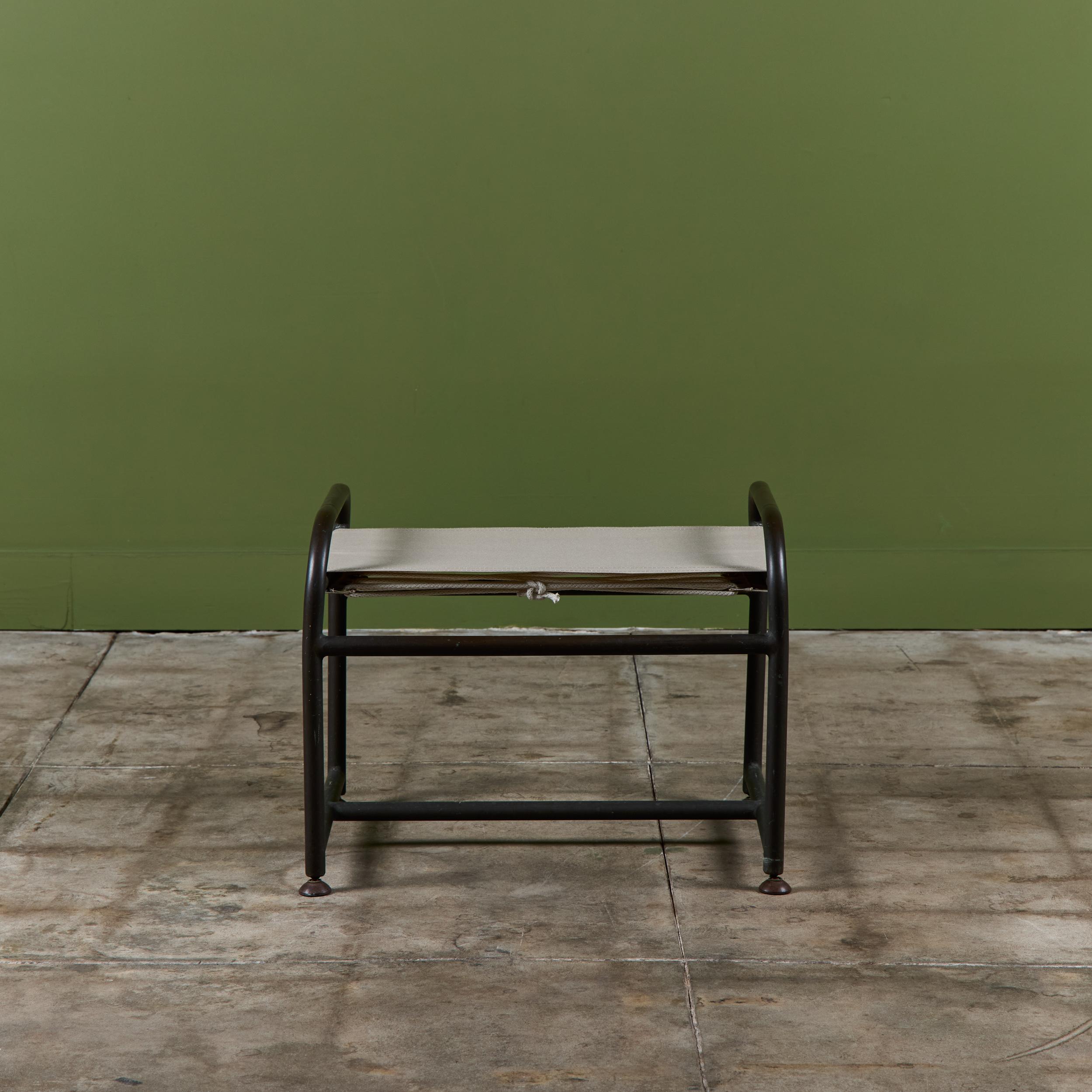 Mid-Century Modern Early Walter Lamb Bronze & Canvas Ottoman For Sale