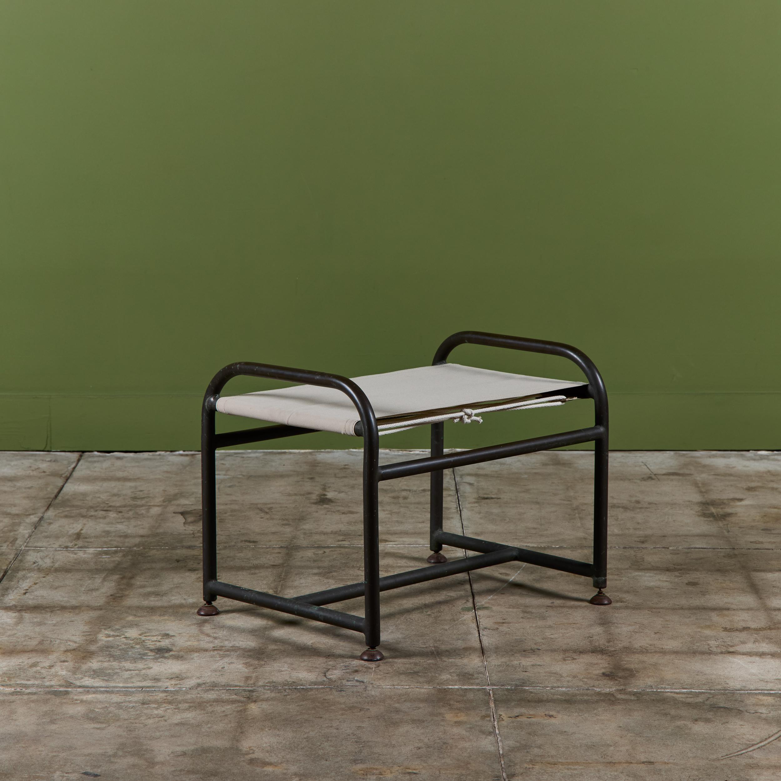American Early Walter Lamb Bronze & Canvas Ottoman For Sale