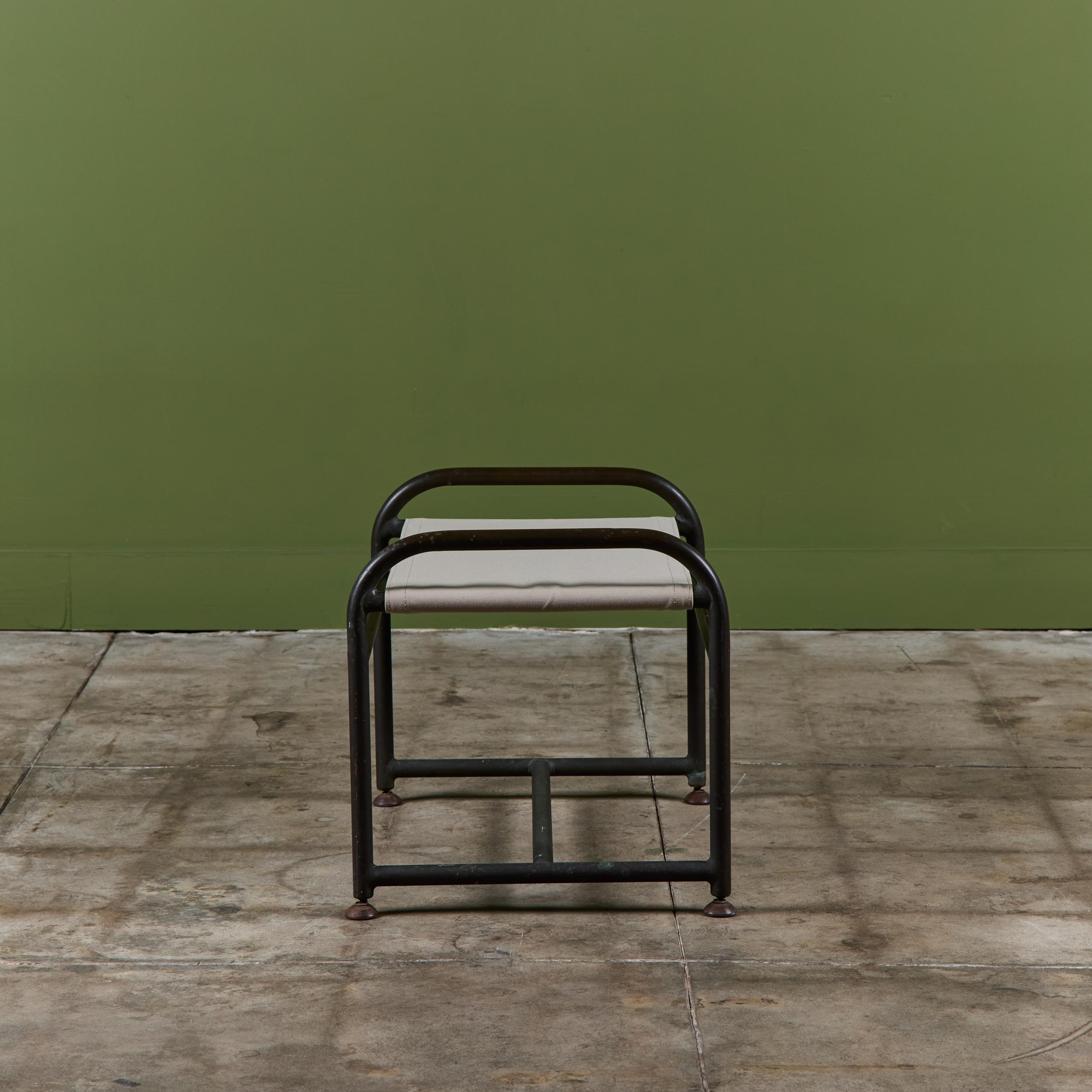 Early Walter Lamb Bronze & Canvas Ottoman In Good Condition For Sale In Los Angeles, CA