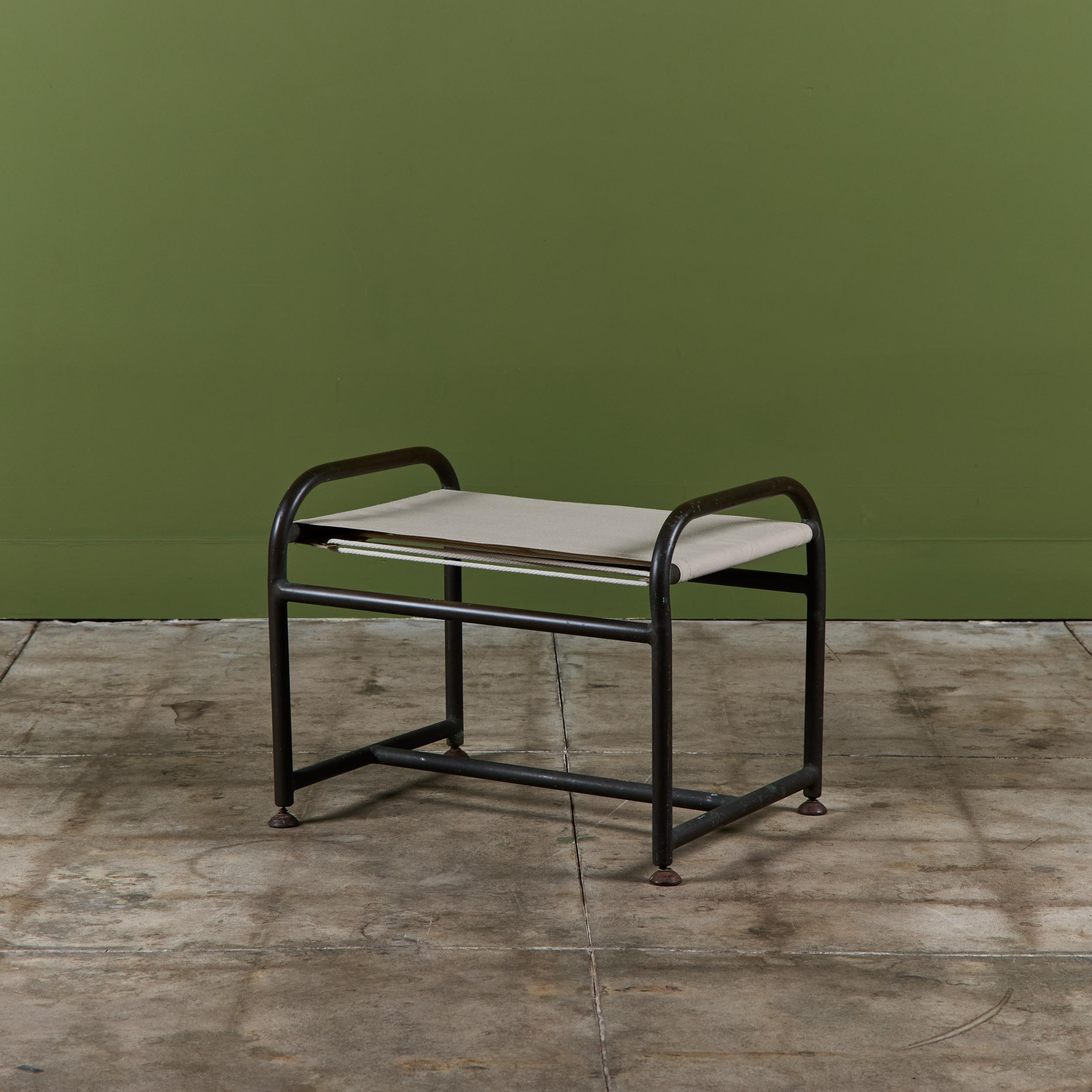 Mid-20th Century Early Walter Lamb Bronze & Canvas Ottoman For Sale