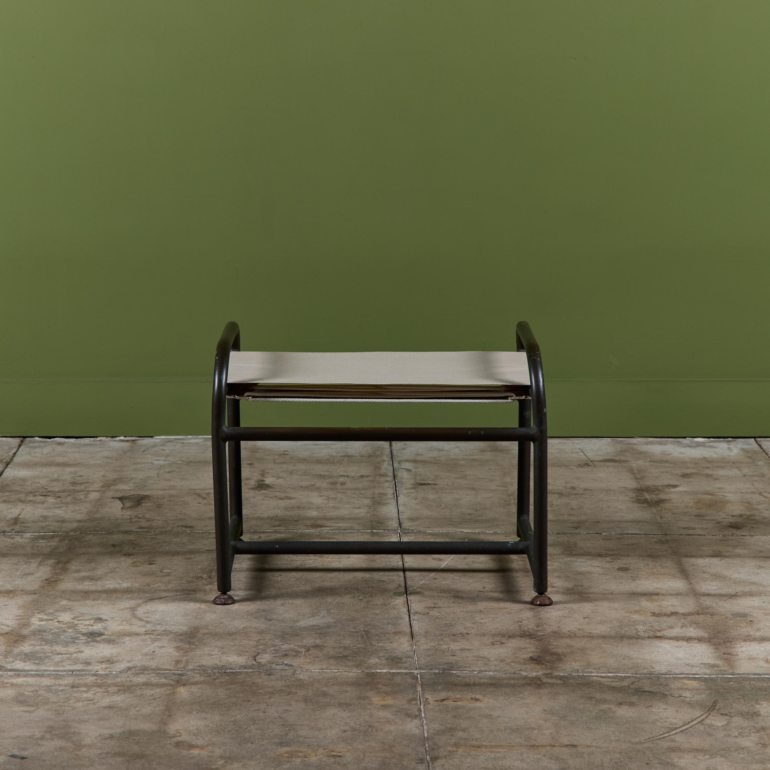 Early Walter Lamb Bronze & Canvas Ottoman For Sale 1