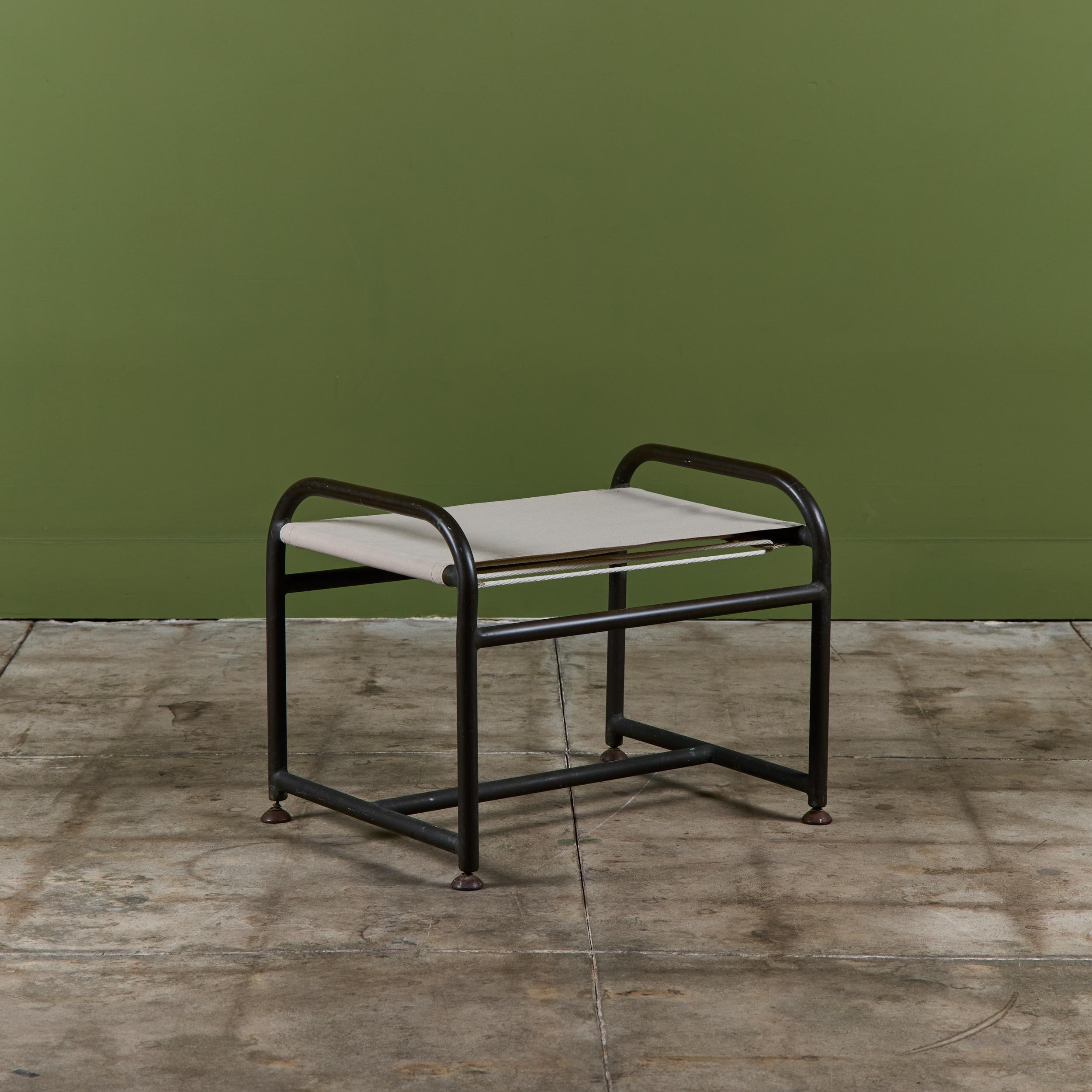 Early Walter Lamb Bronze & Canvas Ottoman For Sale 2