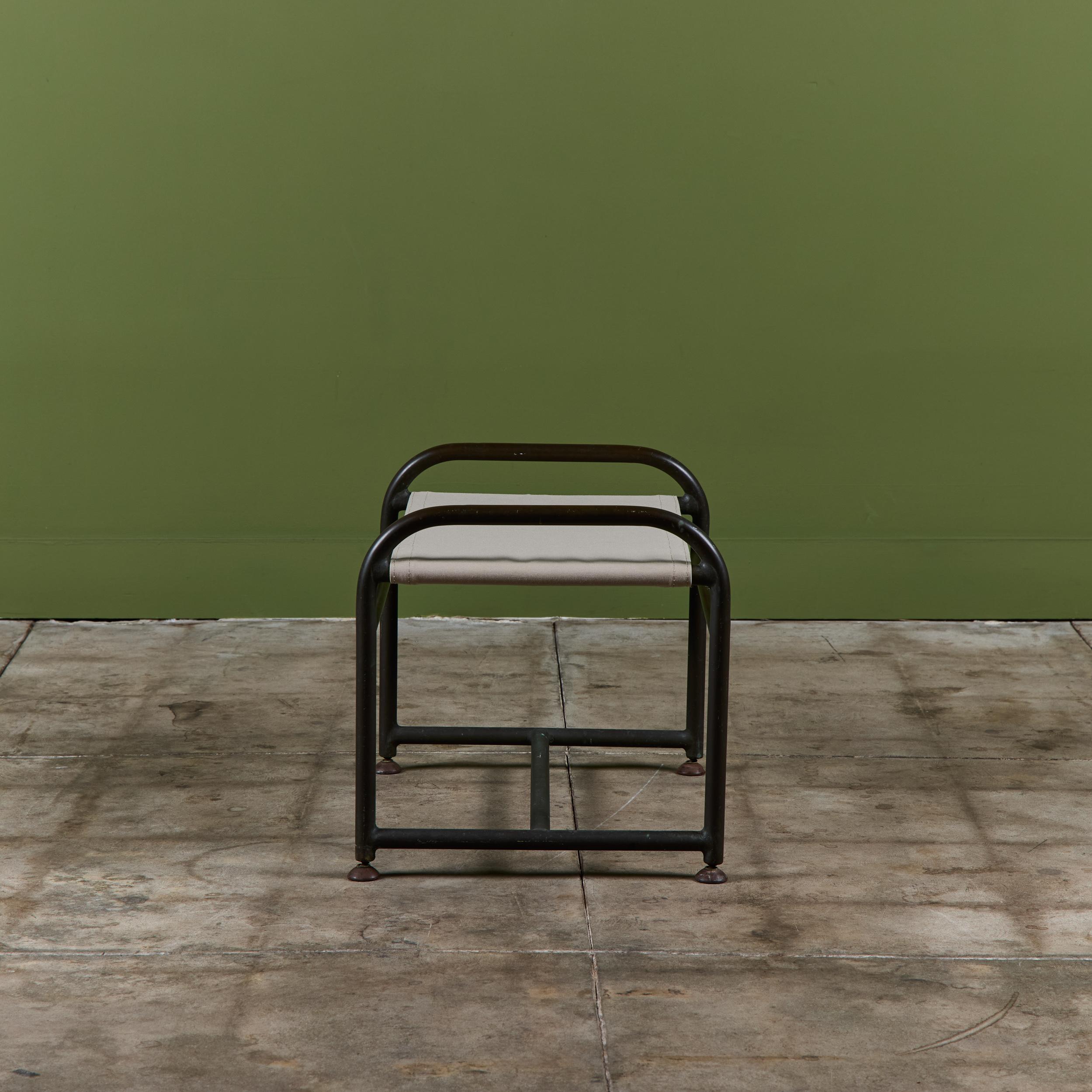 Early Walter Lamb Bronze & Canvas Ottoman For Sale 3