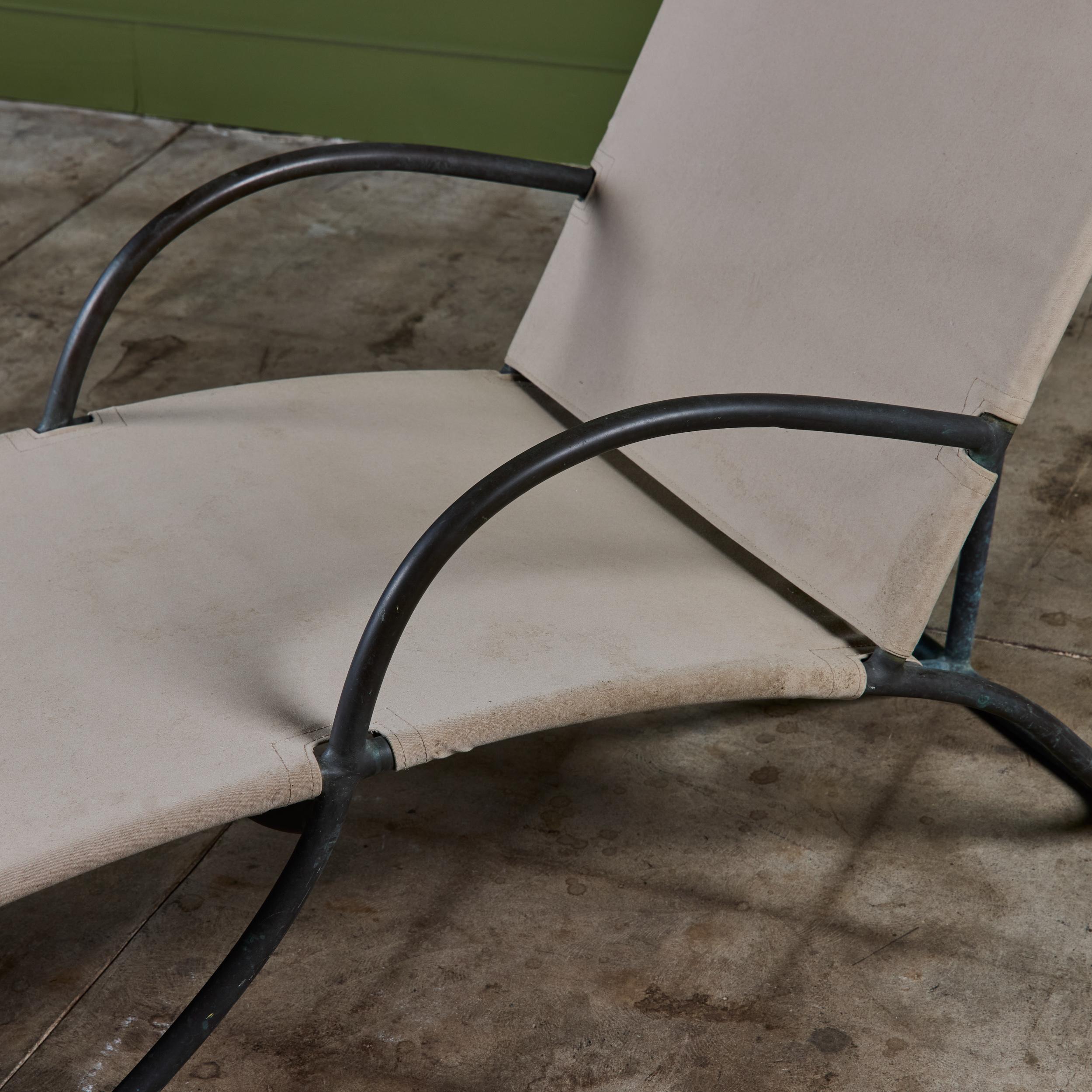 Early Walter Lamb Bronze & Canvas Patio Chaise Lounge For Sale 6