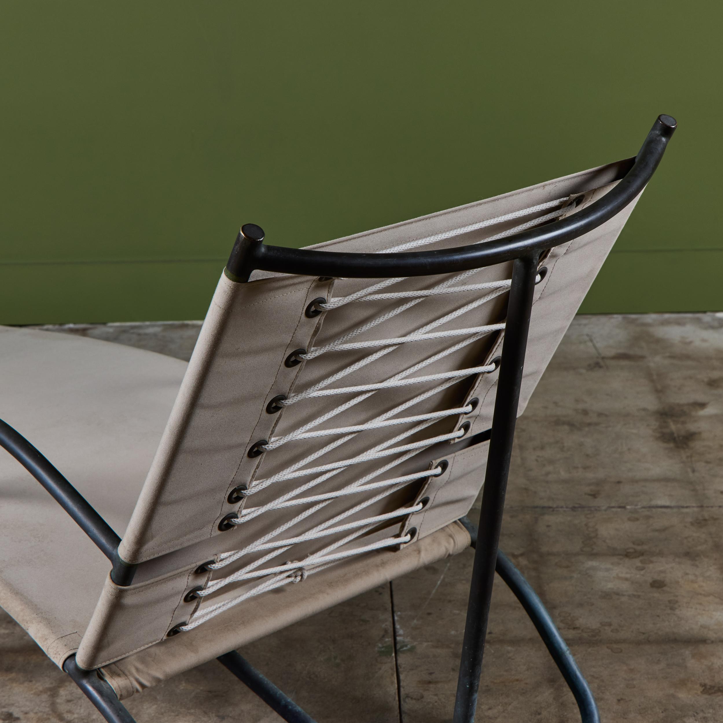 Early Walter Lamb Bronze & Canvas Patio Chaise Lounge For Sale 8