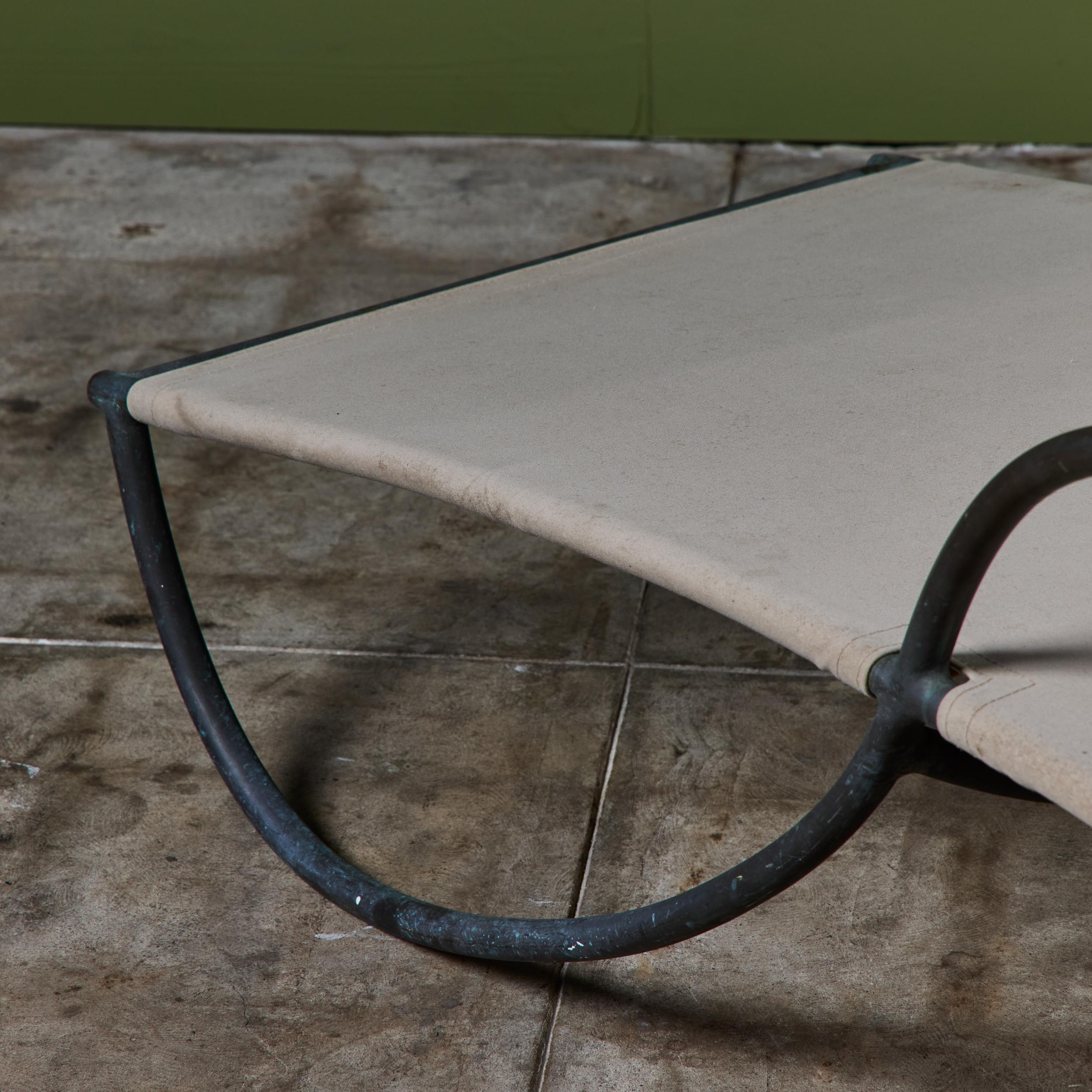 Early Walter Lamb Bronze & Canvas Patio Chaise Lounge For Sale 10