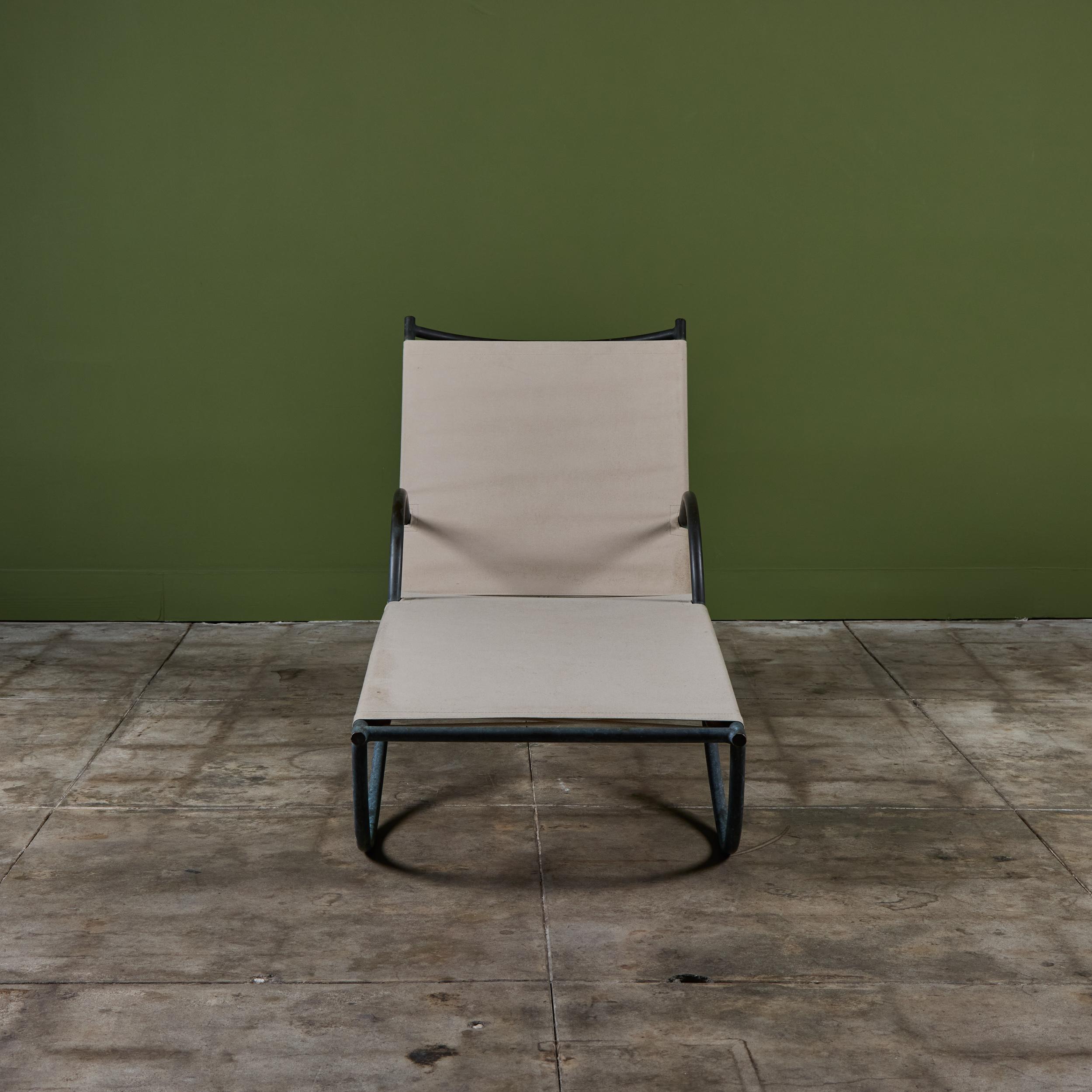 American Early Walter Lamb Bronze & Canvas Patio Chaise Lounge For Sale