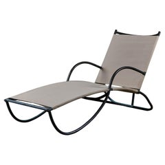 Early Walter Lamb Bronze & Canvas Patio Chaise Lounge