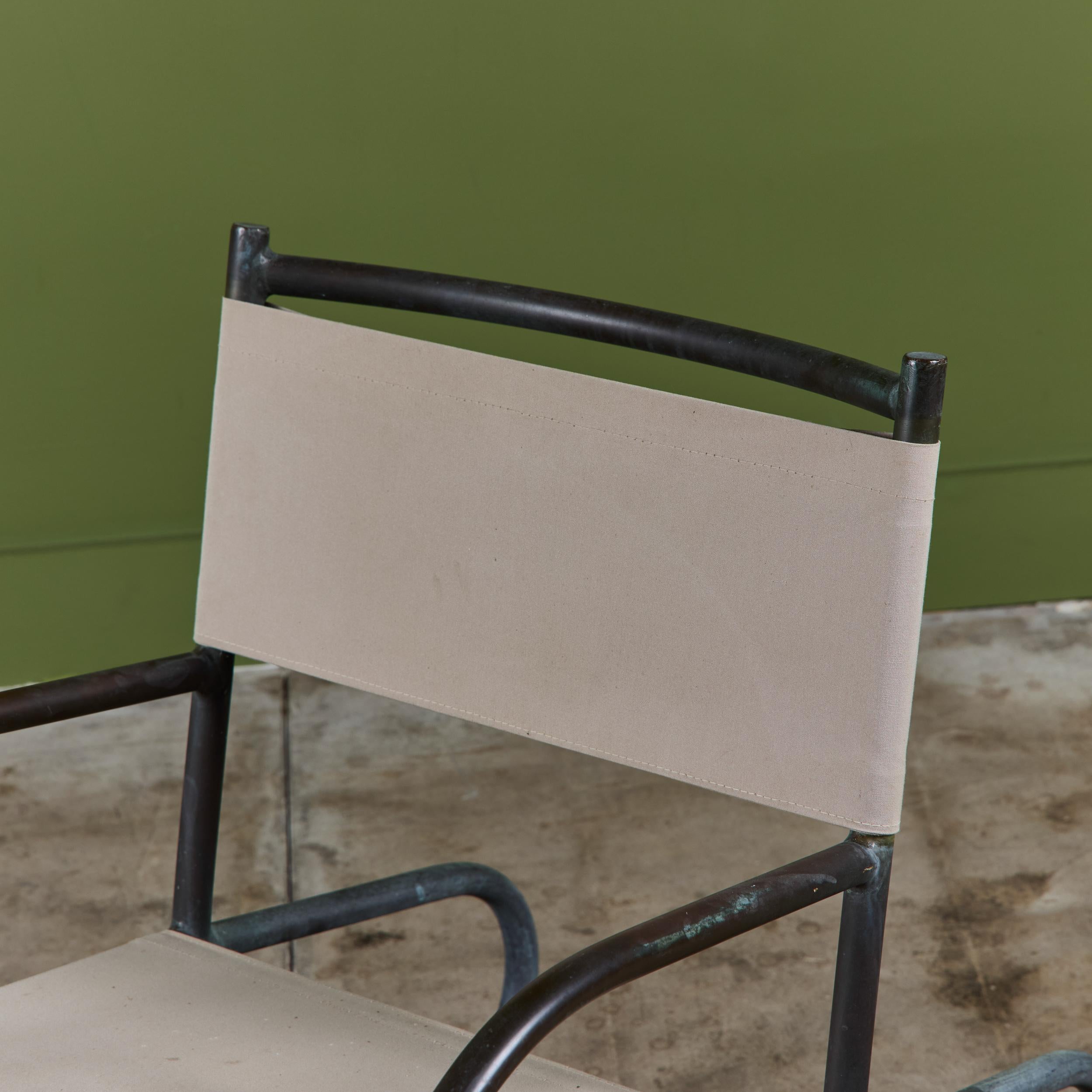 Early Walter Lamb Bronze & Canvas Rocking Chair For Sale 6