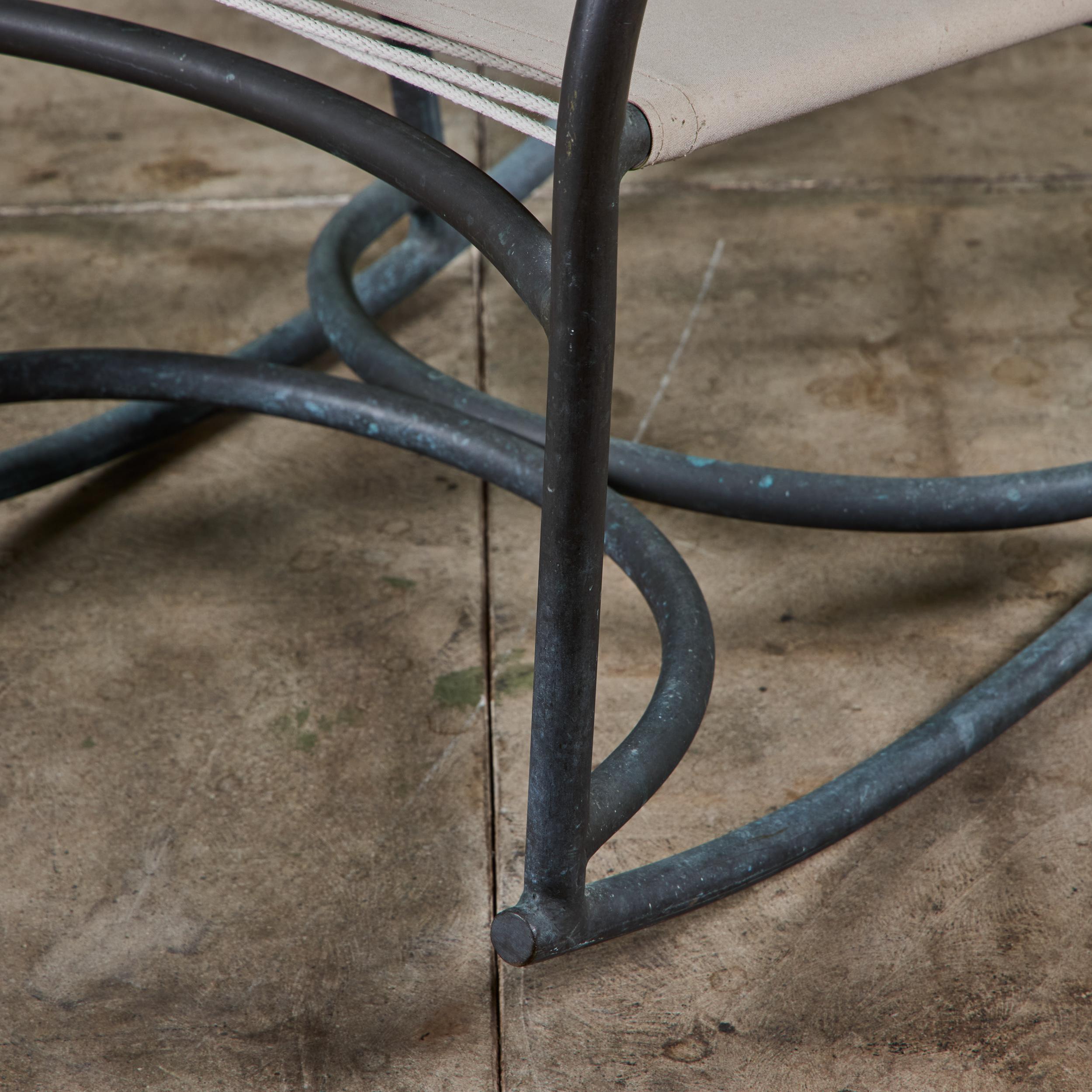 Early Walter Lamb Bronze & Canvas Rocking Chair For Sale 7