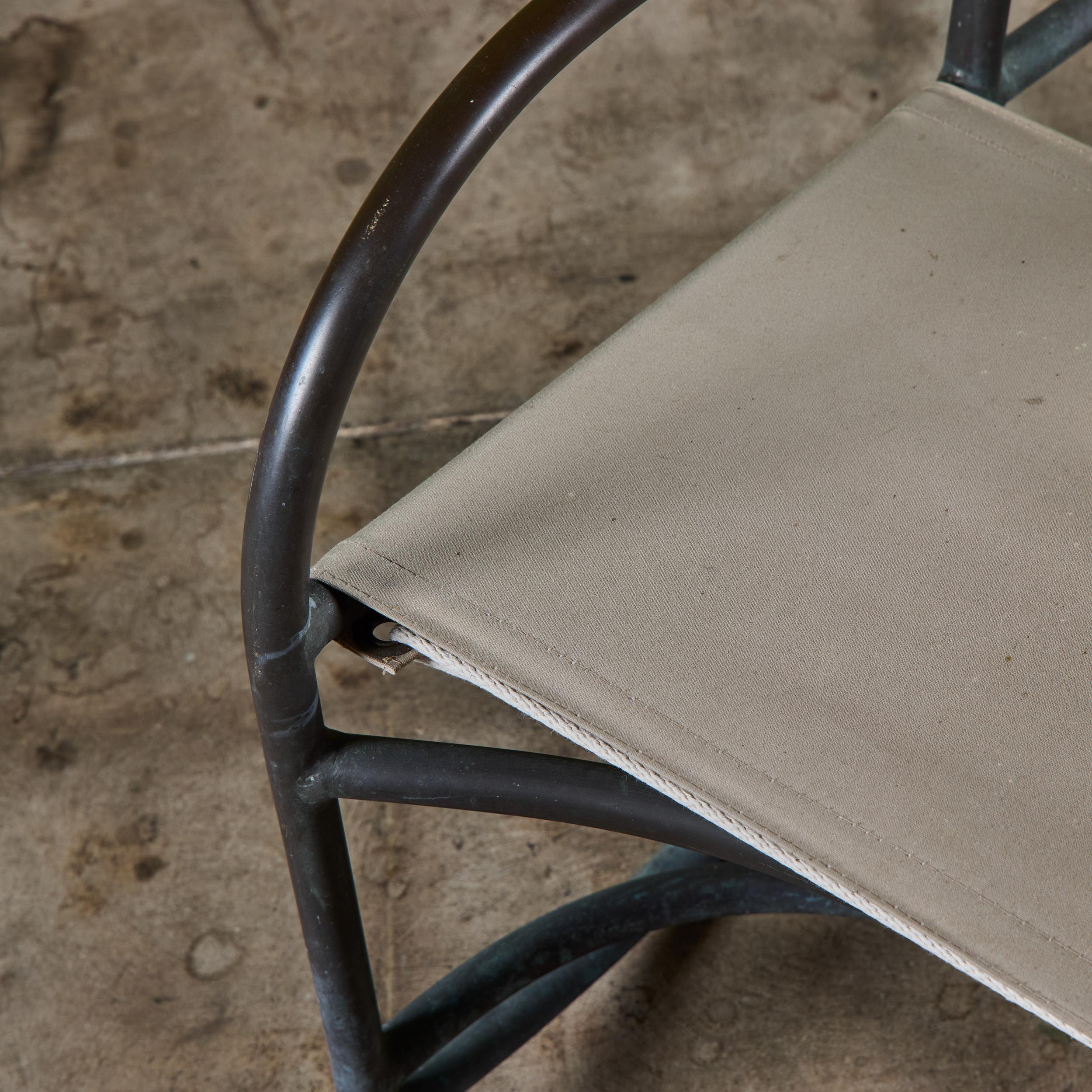 Early Walter Lamb Bronze & Canvas Rocking Chair For Sale 9