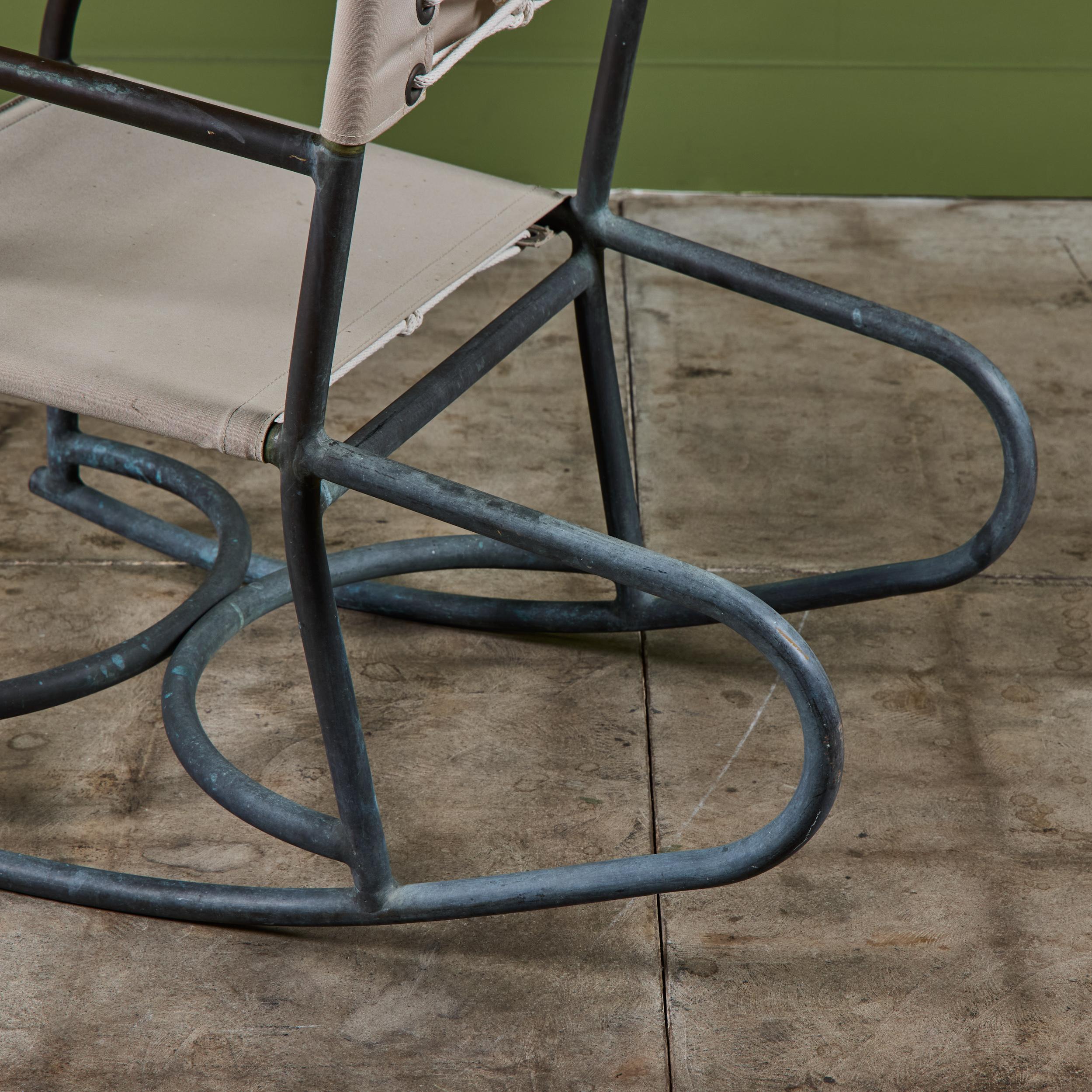Early Walter Lamb Bronze & Canvas Rocking Chair For Sale 10
