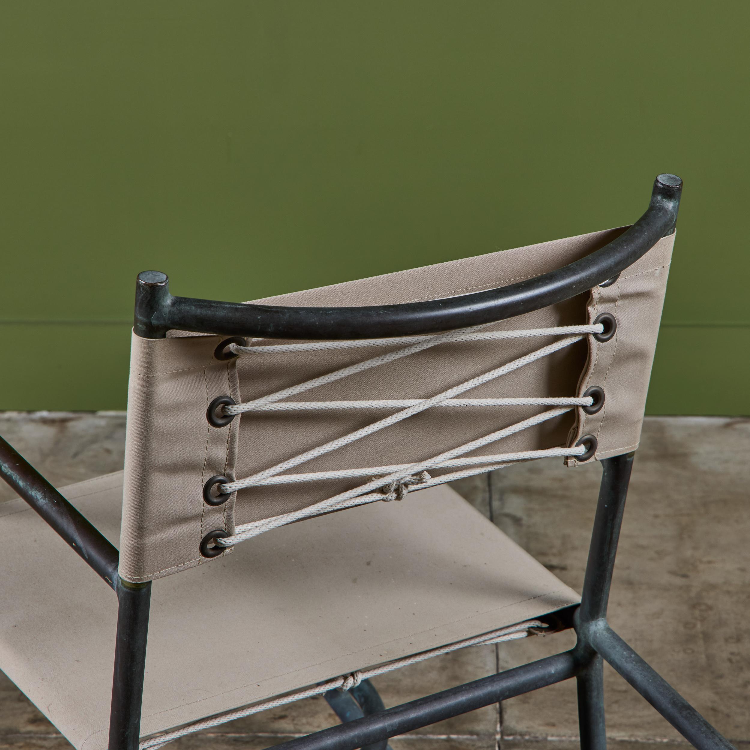 Early Walter Lamb Bronze & Canvas Rocking Chair For Sale 11