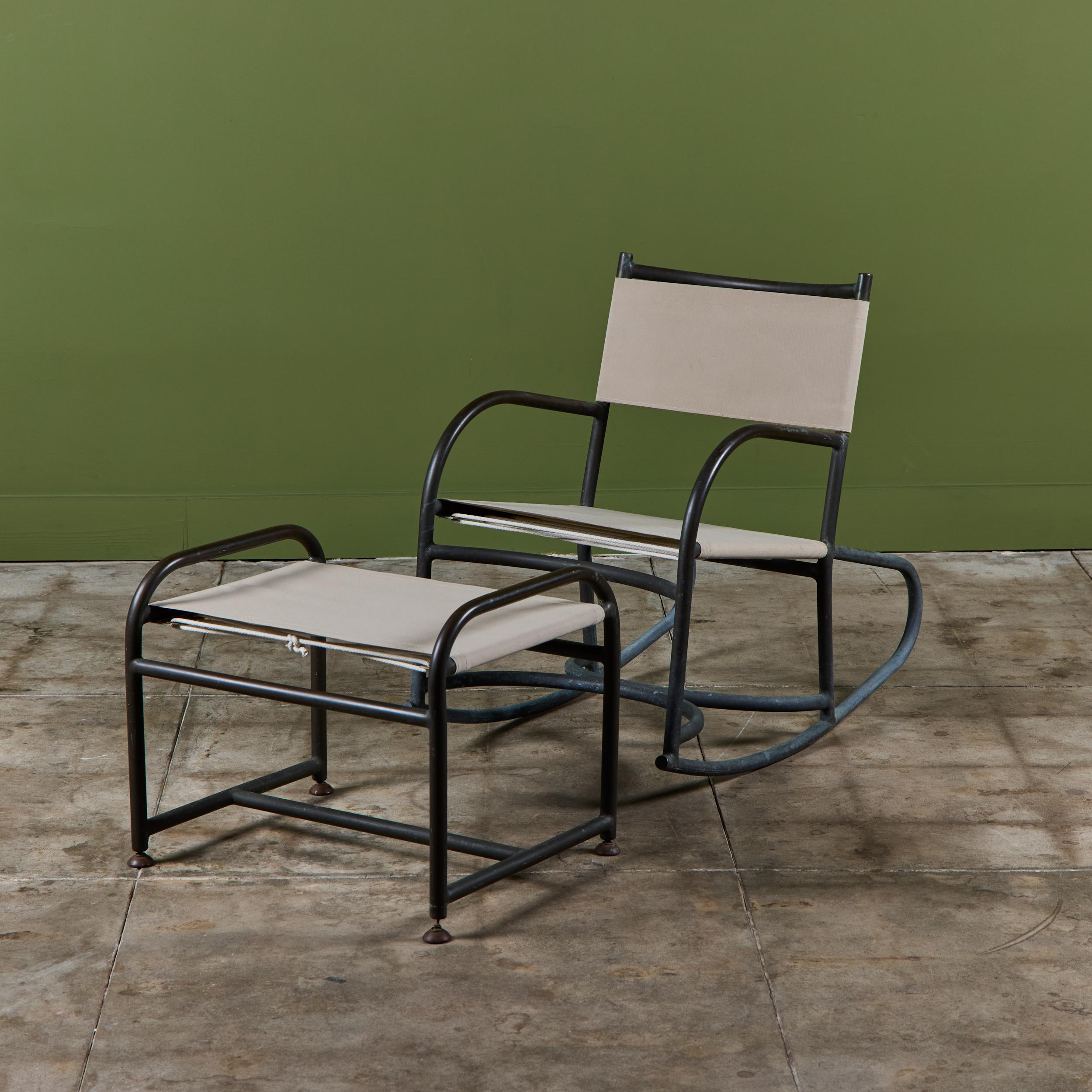 Early Walter Lamb Bronze & Canvas Rocking Chair For Sale 13