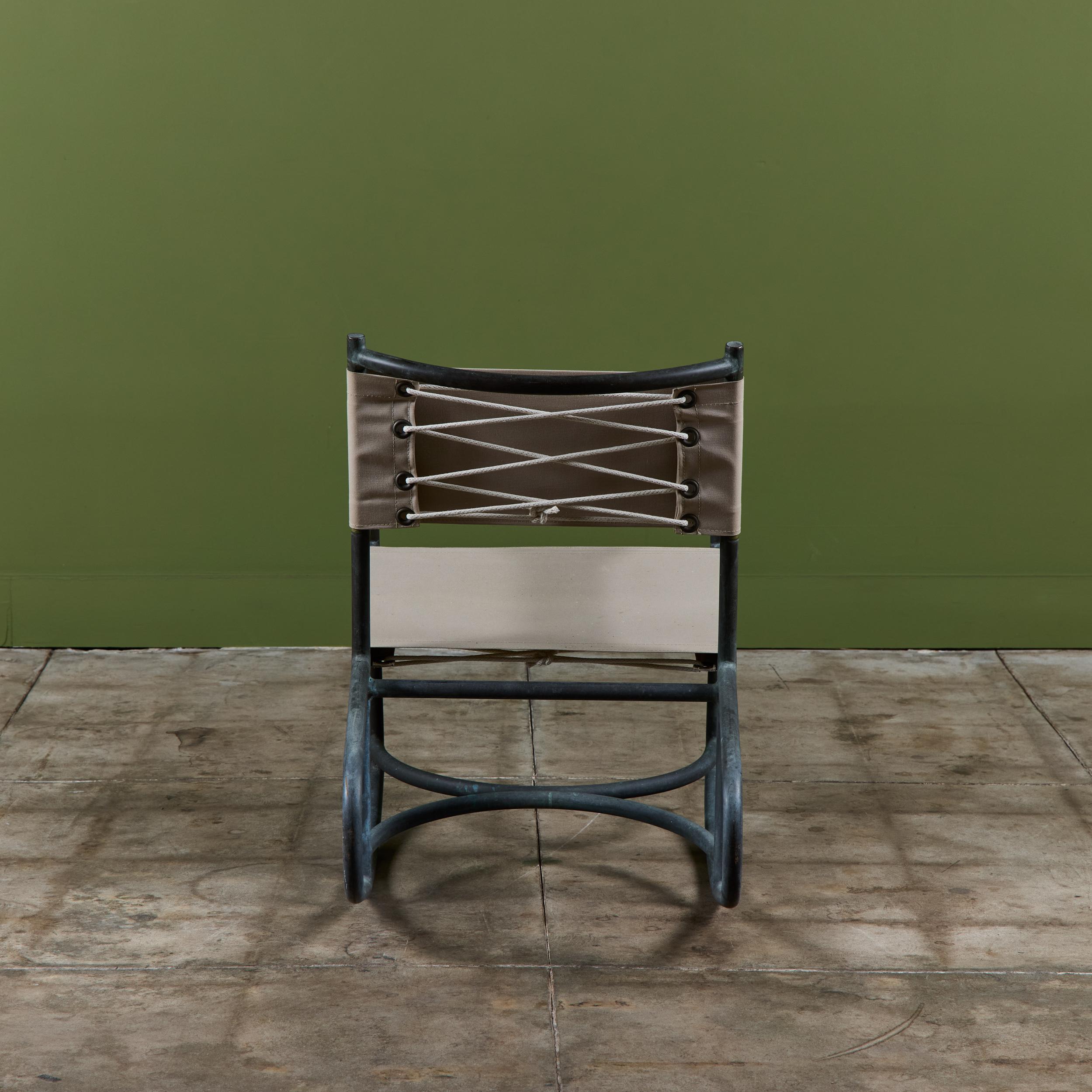 Early Walter Lamb Bronze & Canvas Rocking Chair For Sale 2