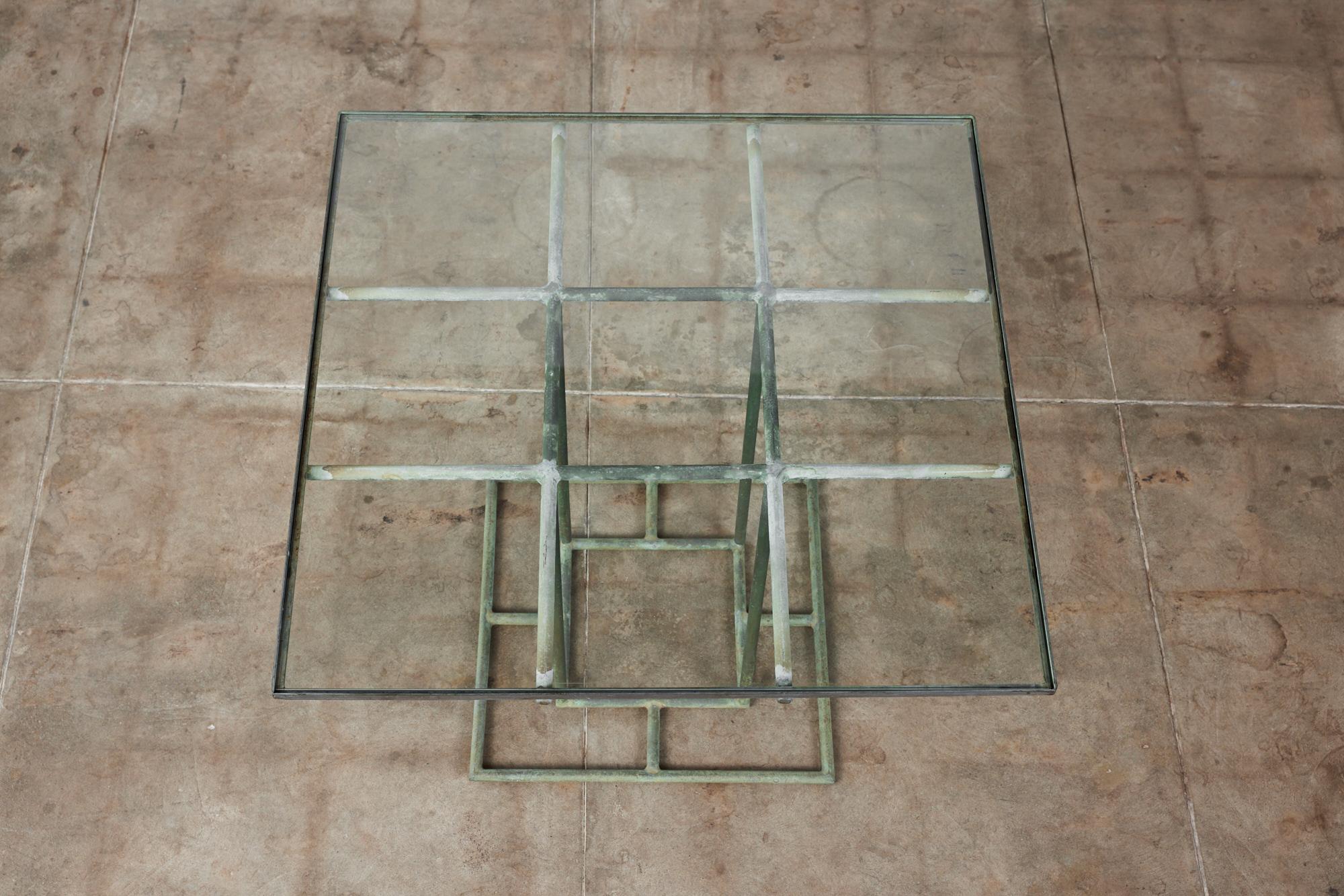 Früher Walter Lamb Bronze-Terrassen-Esstisch mit Glasplatte 3