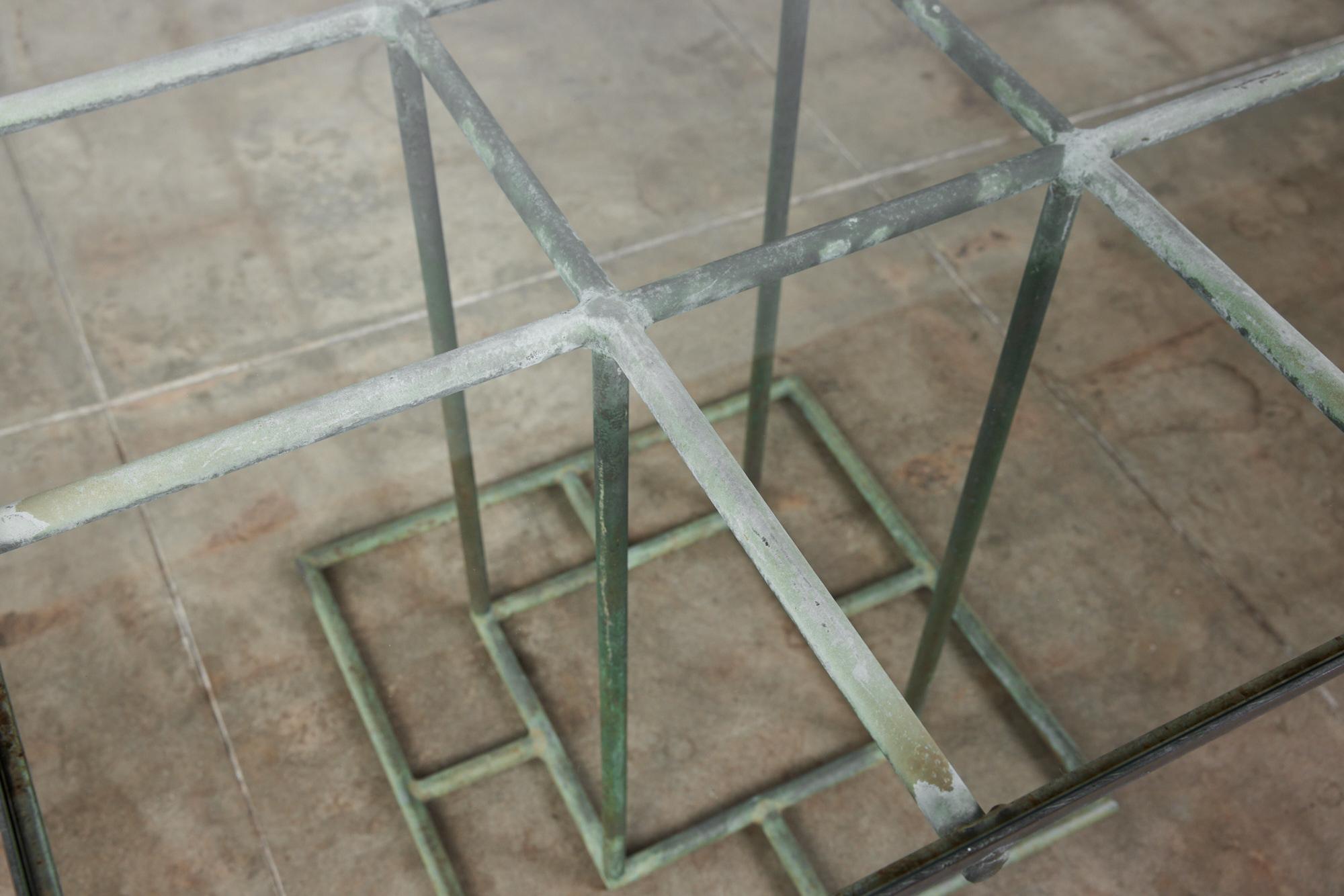 Früher Walter Lamb Bronze-Terrassen-Esstisch mit Glasplatte 4