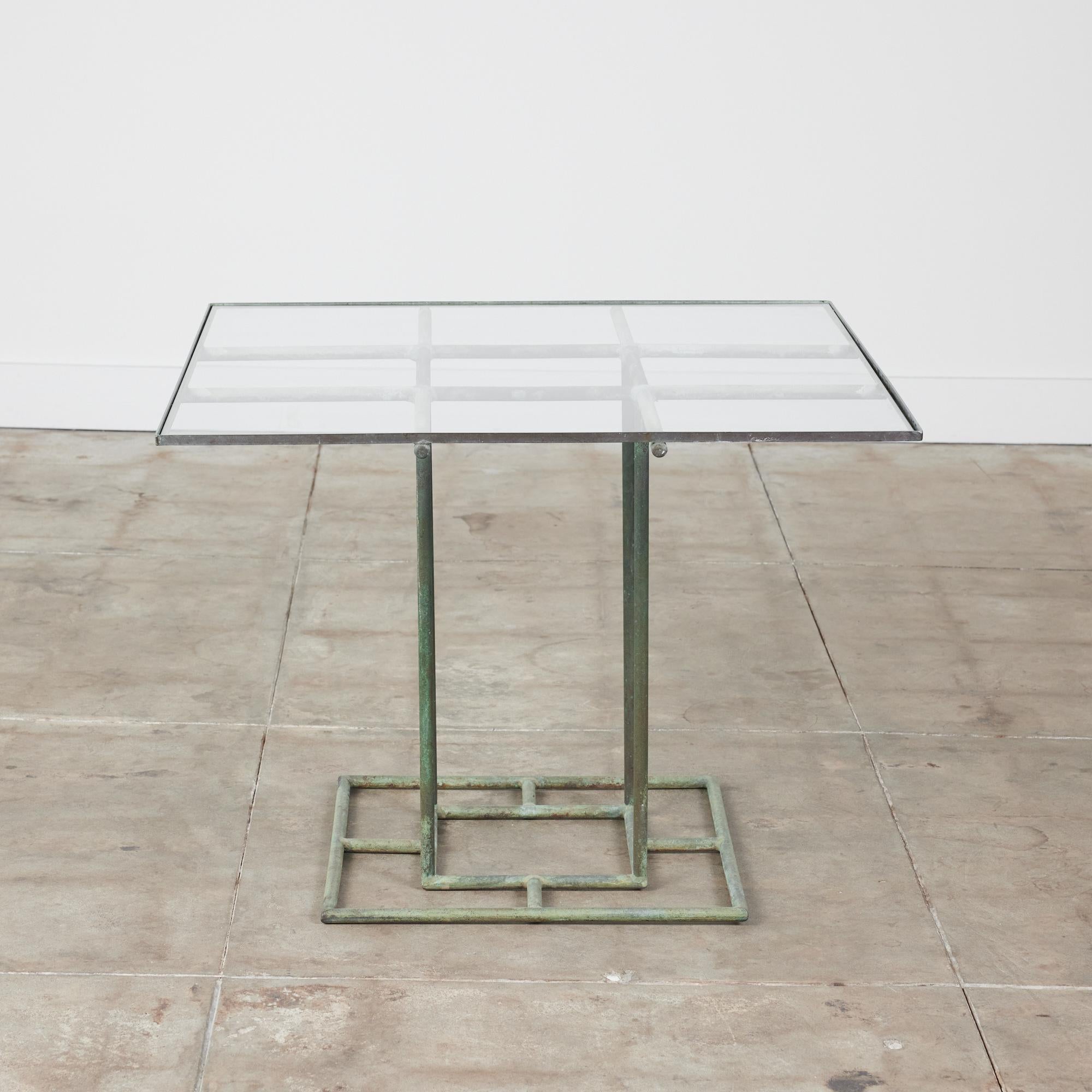 Früher Walter Lamb Bronze-Terrassen-Esstisch mit Glasplatte (amerikanisch)
