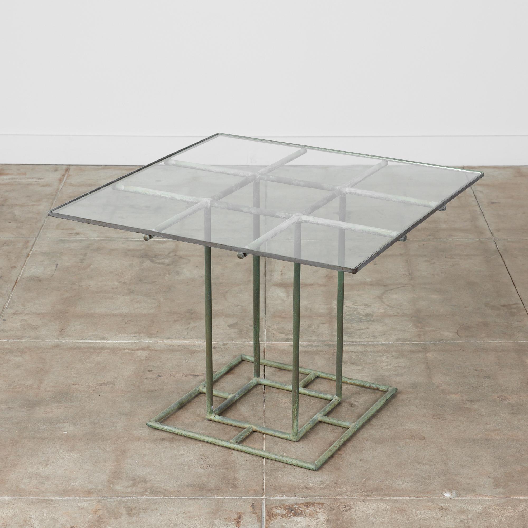 Früher Walter Lamb Bronze-Terrassen-Esstisch mit Glasplatte 1
