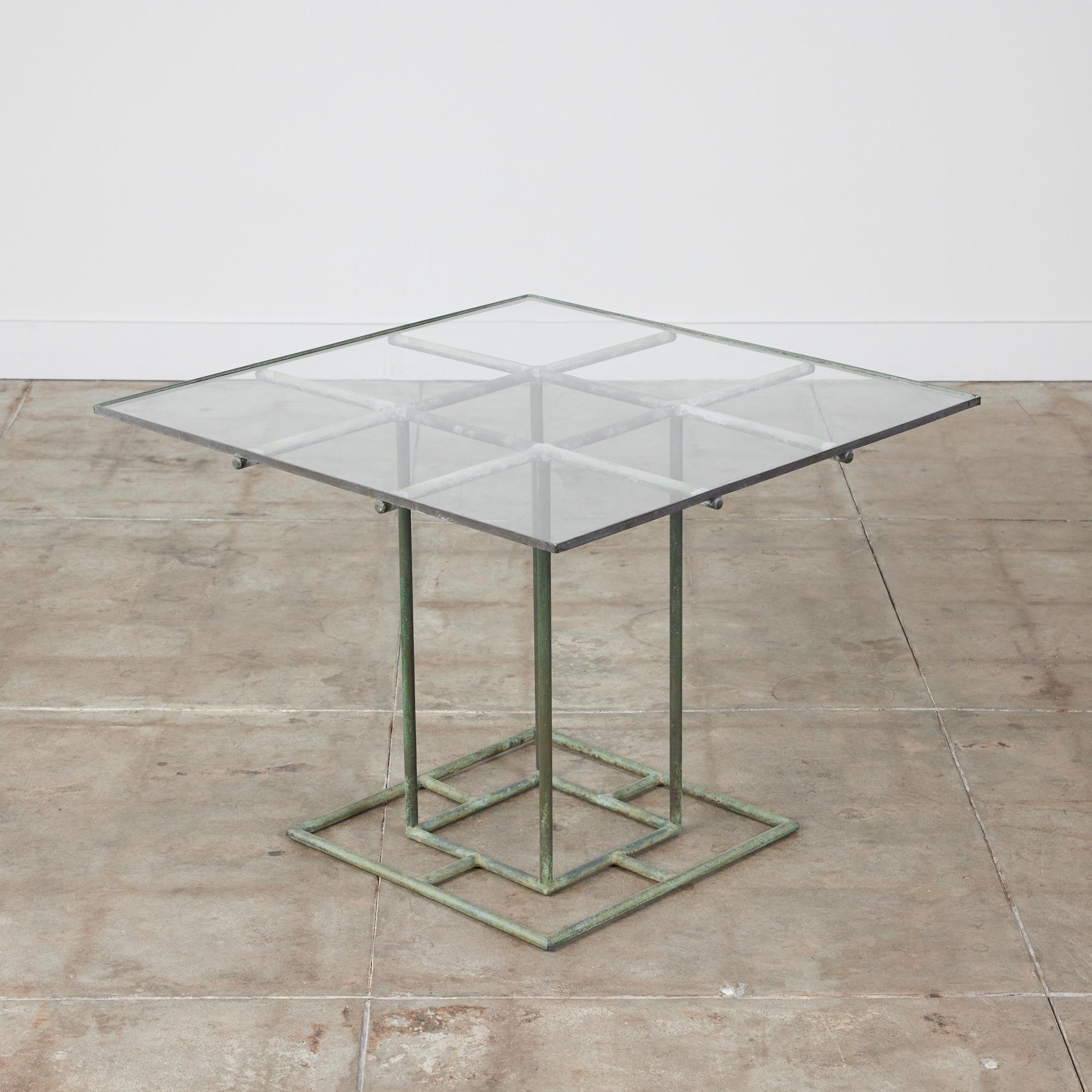 Früher Walter Lamb Bronze-Terrassen-Esstisch mit Glasplatte 2