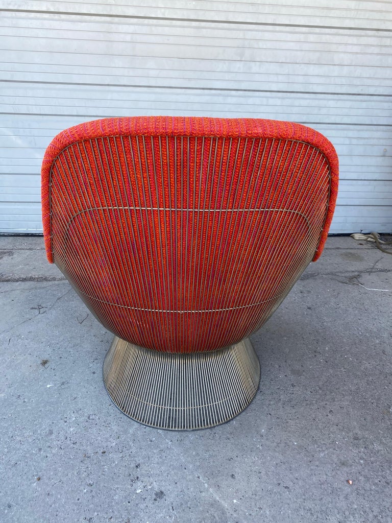 Fabric Early Warren Platner Large Wire Lounge Chair for Knoll , C.1970 Cado Wool Woven For Sale