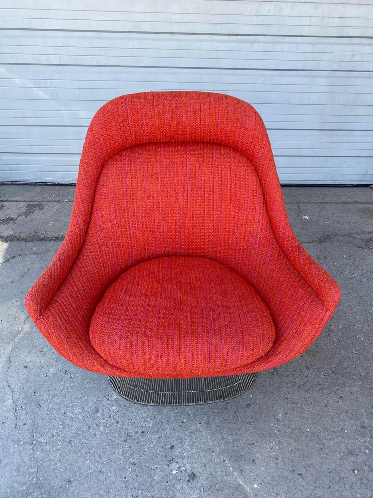 Early Warren Platner Large Wire Lounge Chair for Knoll , C.1970 Cado Wool Woven For Sale 2