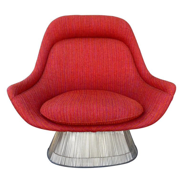 Early Warren Platner Large Wire Lounge Chair for Knoll , C.1970 Cado Wool Woven For Sale