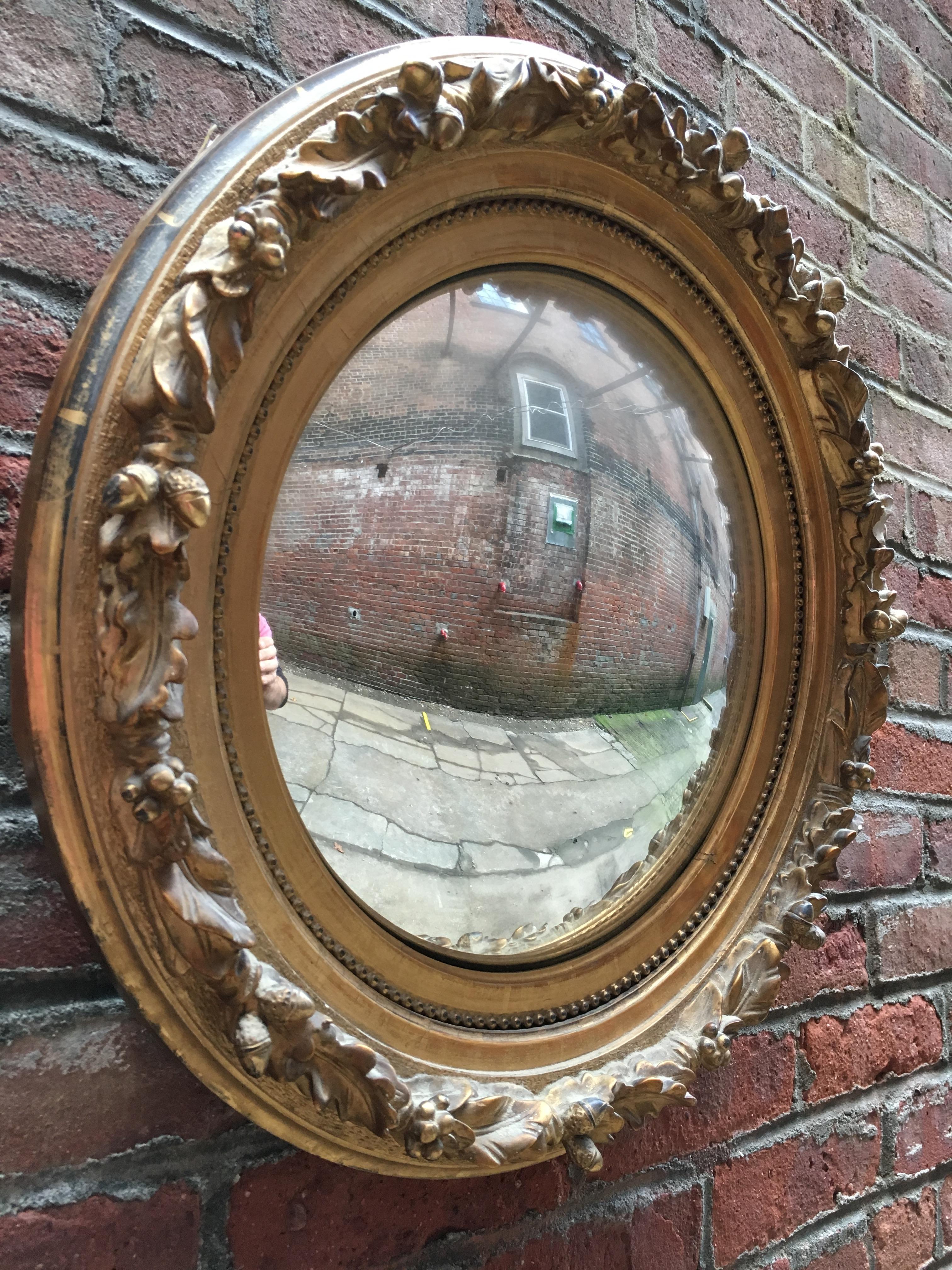 American Early Water Gilded Acorn and Leaf Convex Mirror