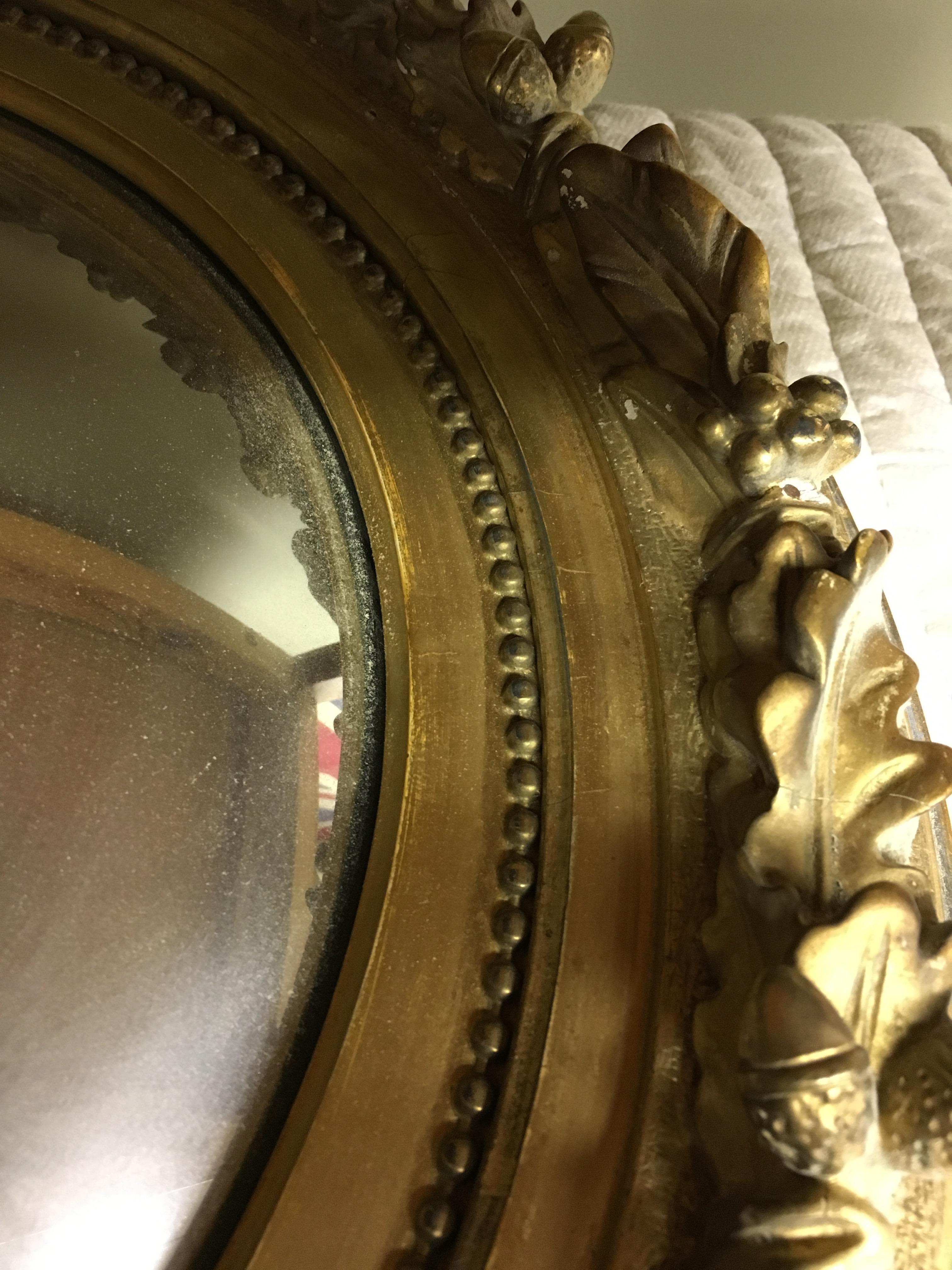 19th Century Early Water Gilded Acorn and Leaf Convex Mirror