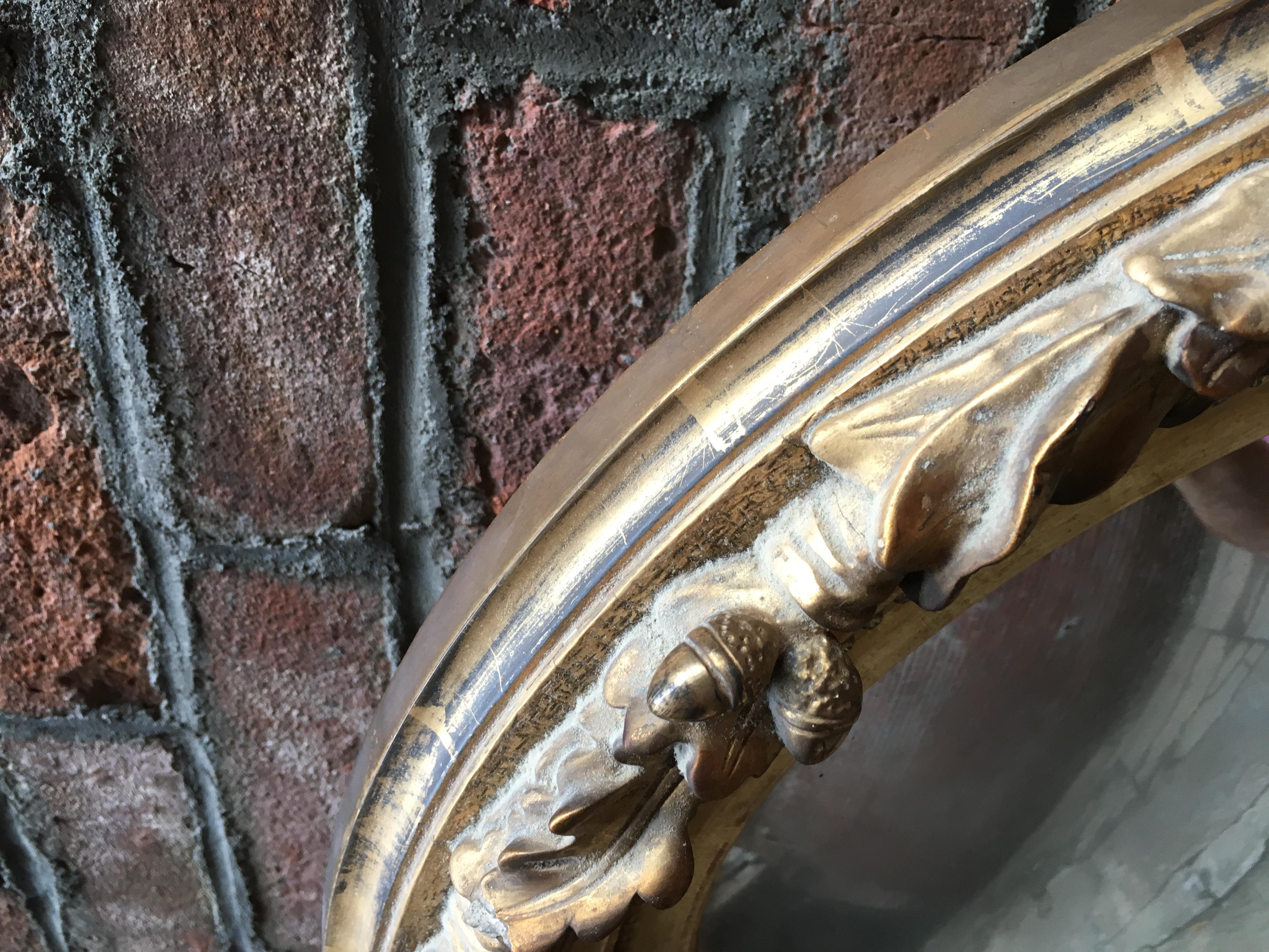 Gesso Early Water Gilded Acorn and Leaf Convex Mirror