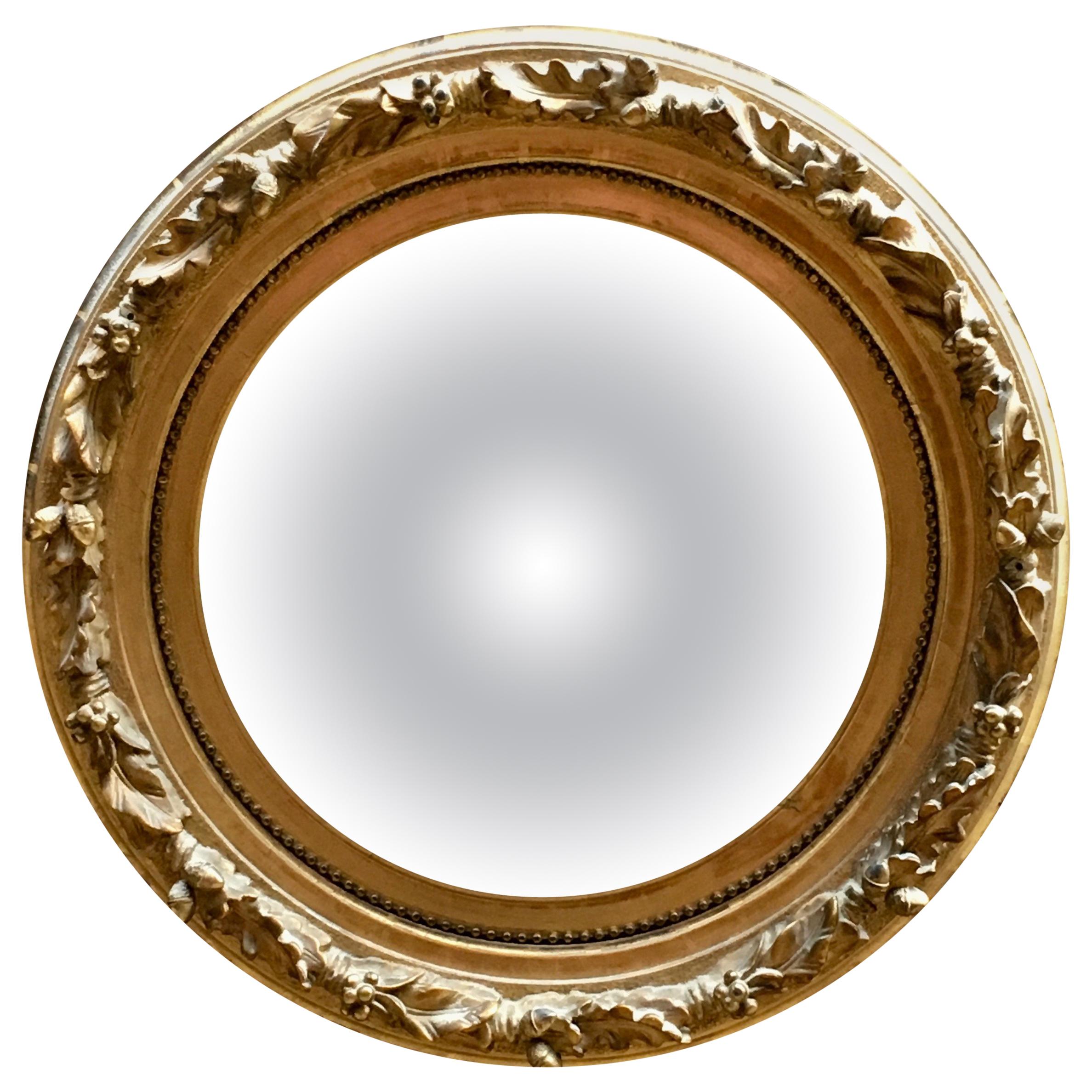 Early Water Gilded Acorn and Leaf Convex Mirror