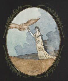 Early Watercolor of Lady Liberty with Eagle Drinking from the Goblet of Life