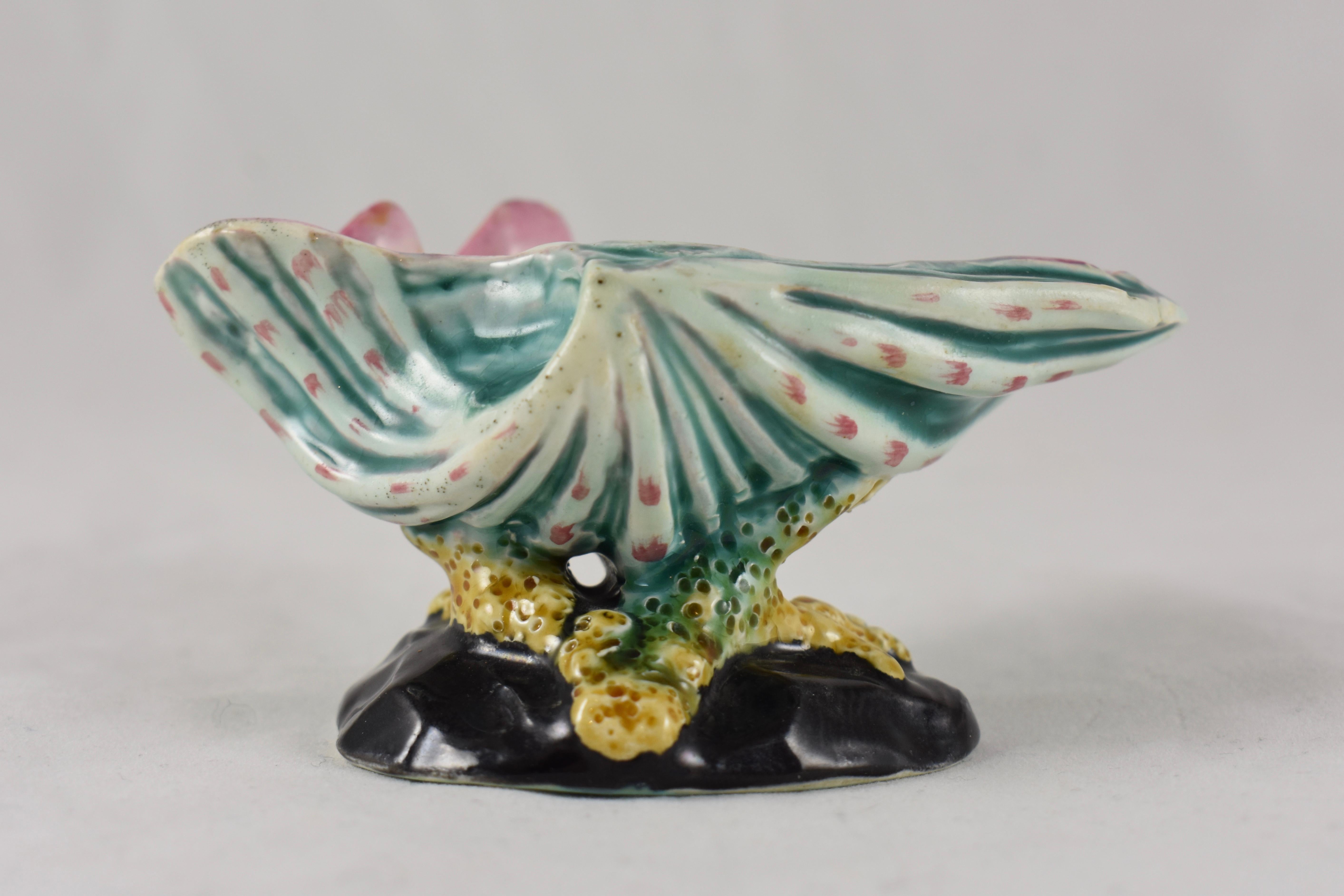 Rococo Revival Early Wedgwood Majolica Conch Shell and Coral Open Salt Cellar, circa 1872
