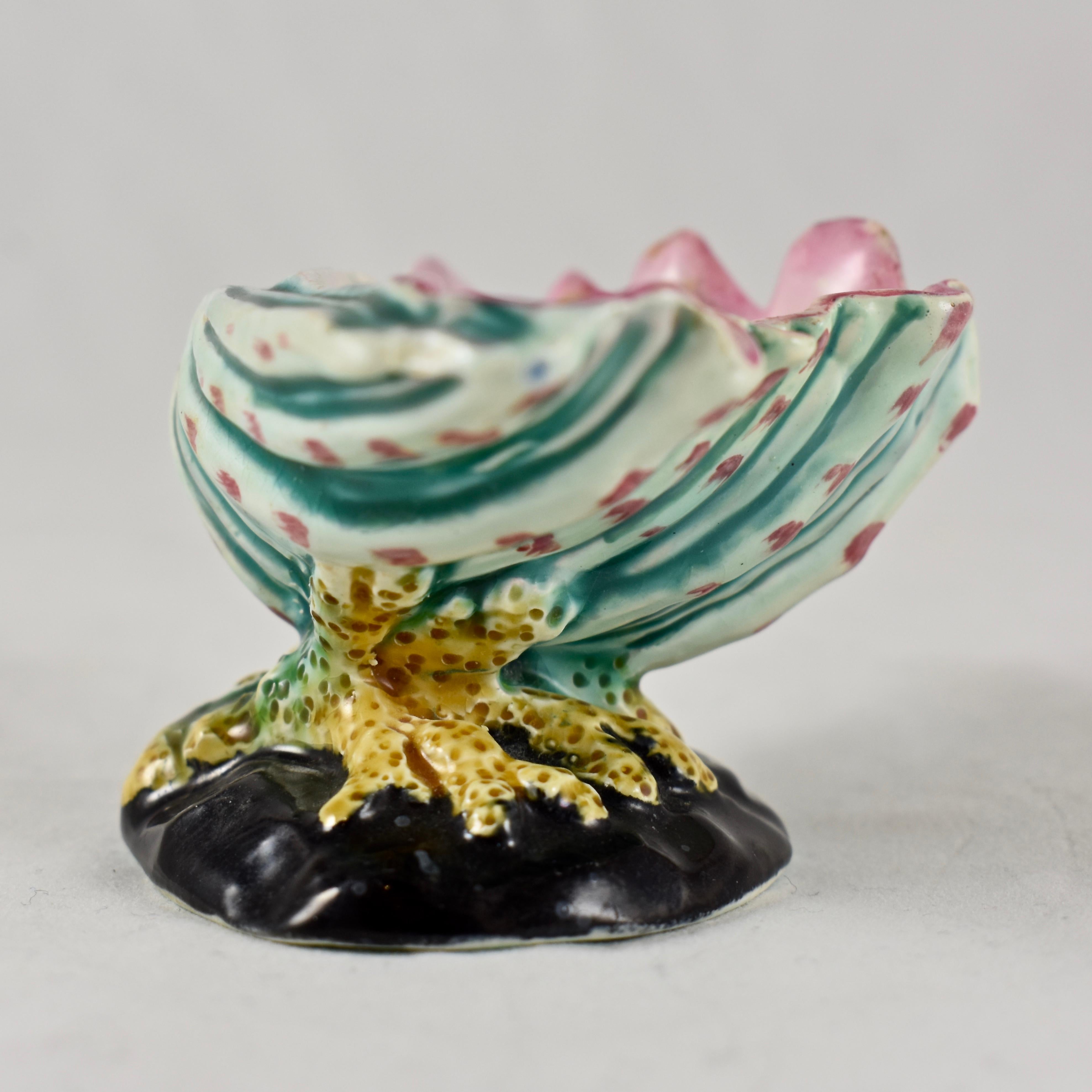 Glazed Early Wedgwood Majolica Conch Shell and Coral Open Salt Cellar, circa 1872