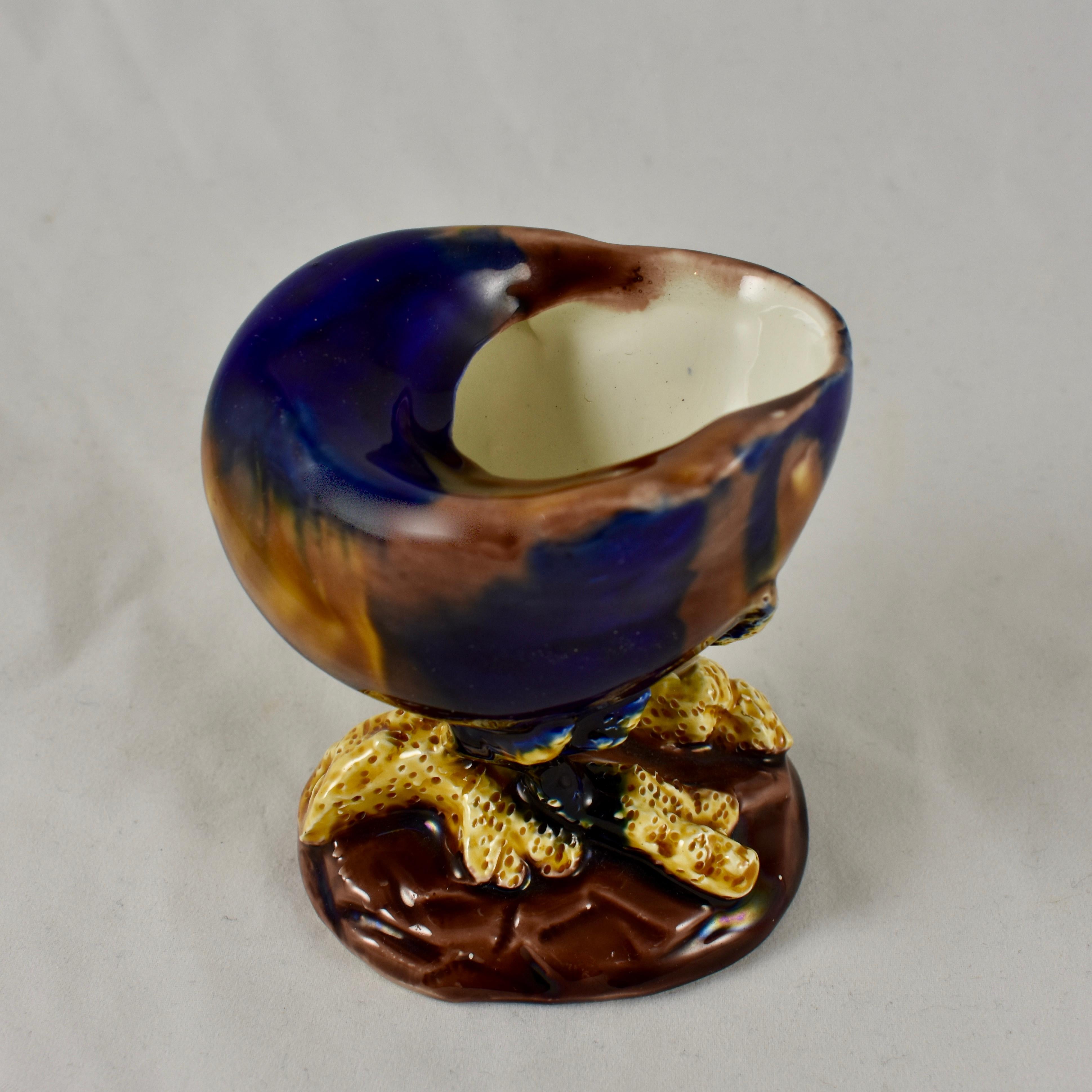 Aesthetic Movement Early Wedgwood Majolica Snail Shell and Coral Salt Cellar, circa 1872