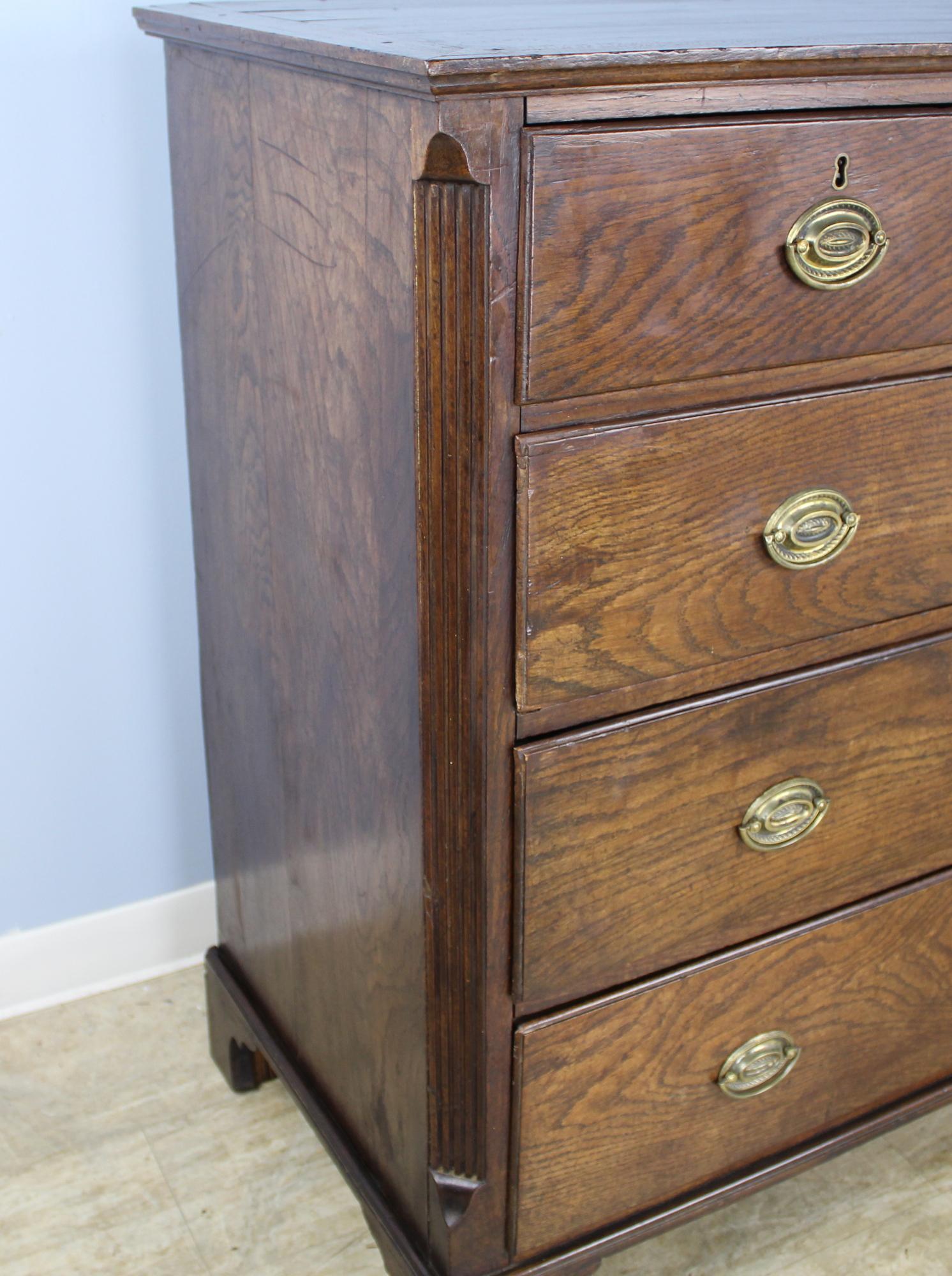 Early Welsh Country Oak Chest with Crossbanded Top and Quarter Columns For Sale 6